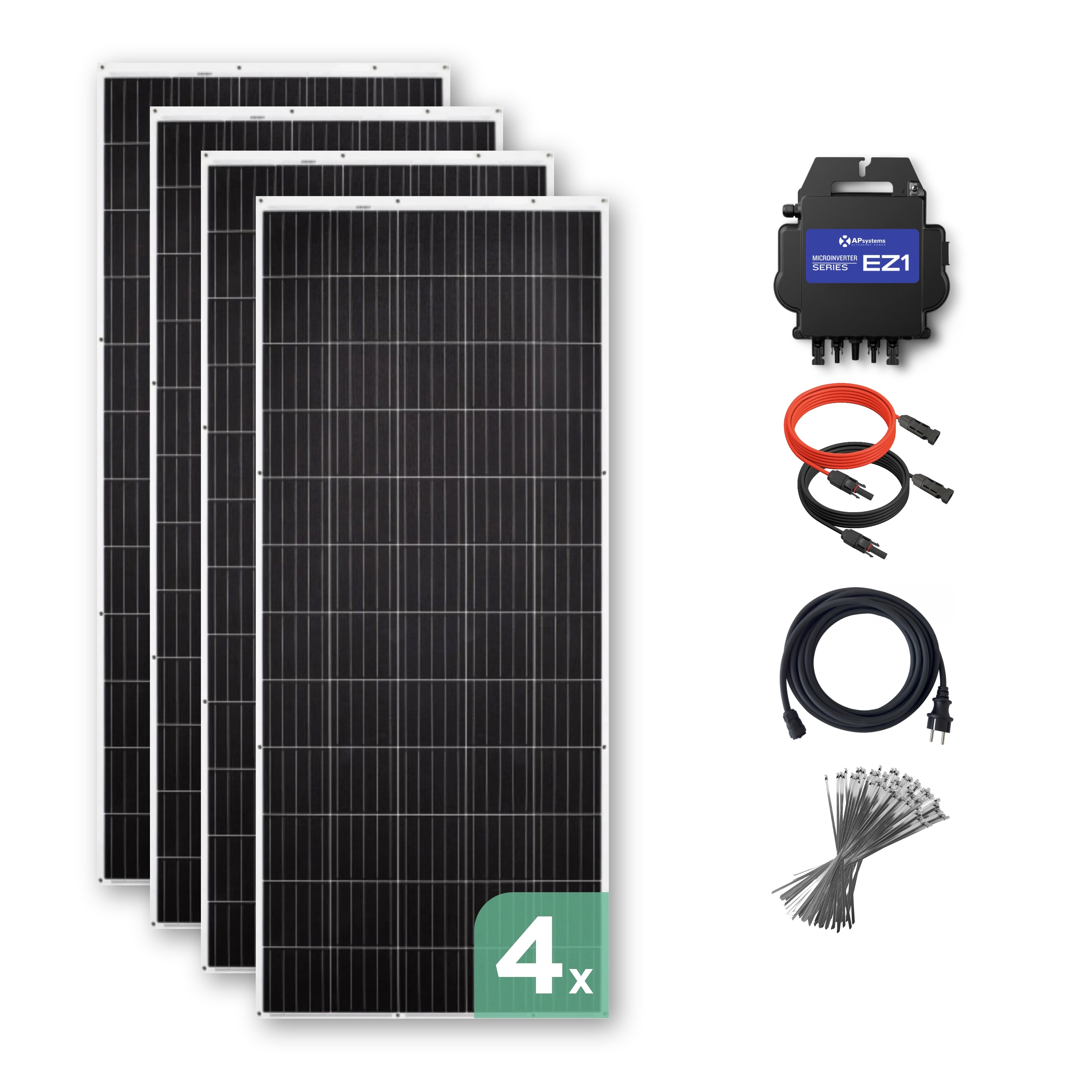 Balkonkraftwerk mit Ultraleicht-Modulen 1240 Wp — APsystems EZ1-M 800 W / Sunman / 310 Wp (89 cm x 201 cm) / 4 Module / 5 m