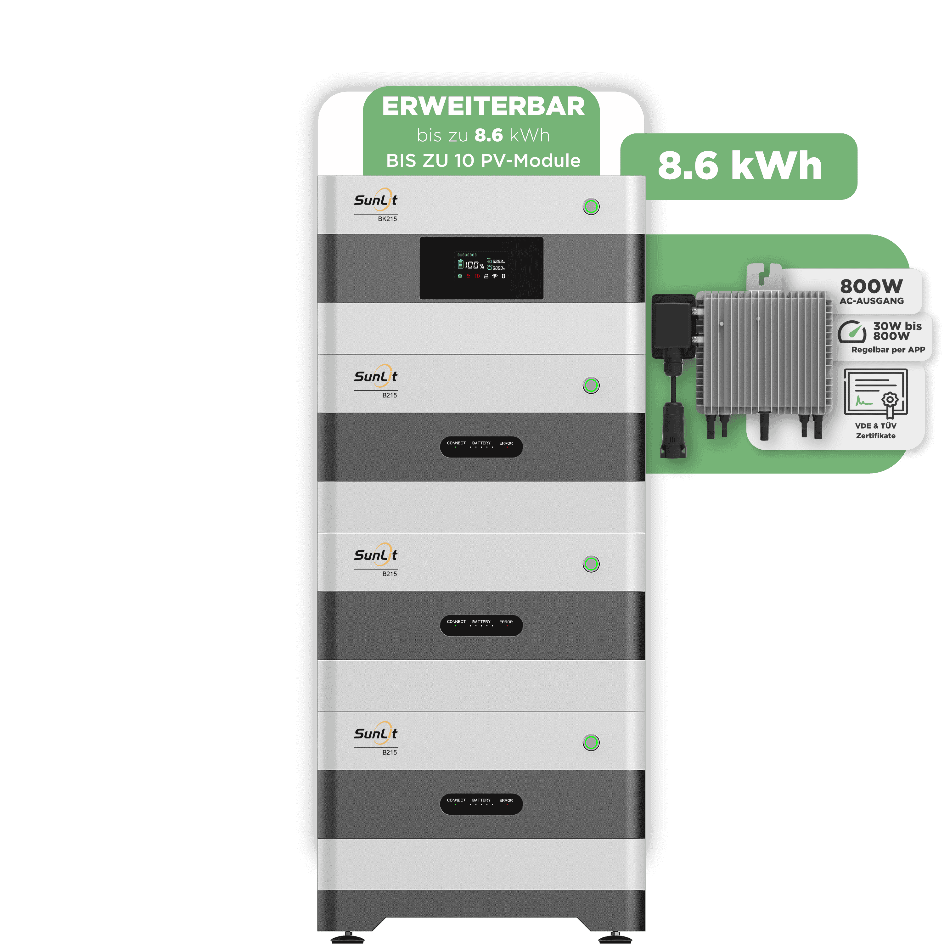 Sunlit Balkonkraftwerkspeicher — 8.600 Wh / 800 W (Deye-SUN-M)