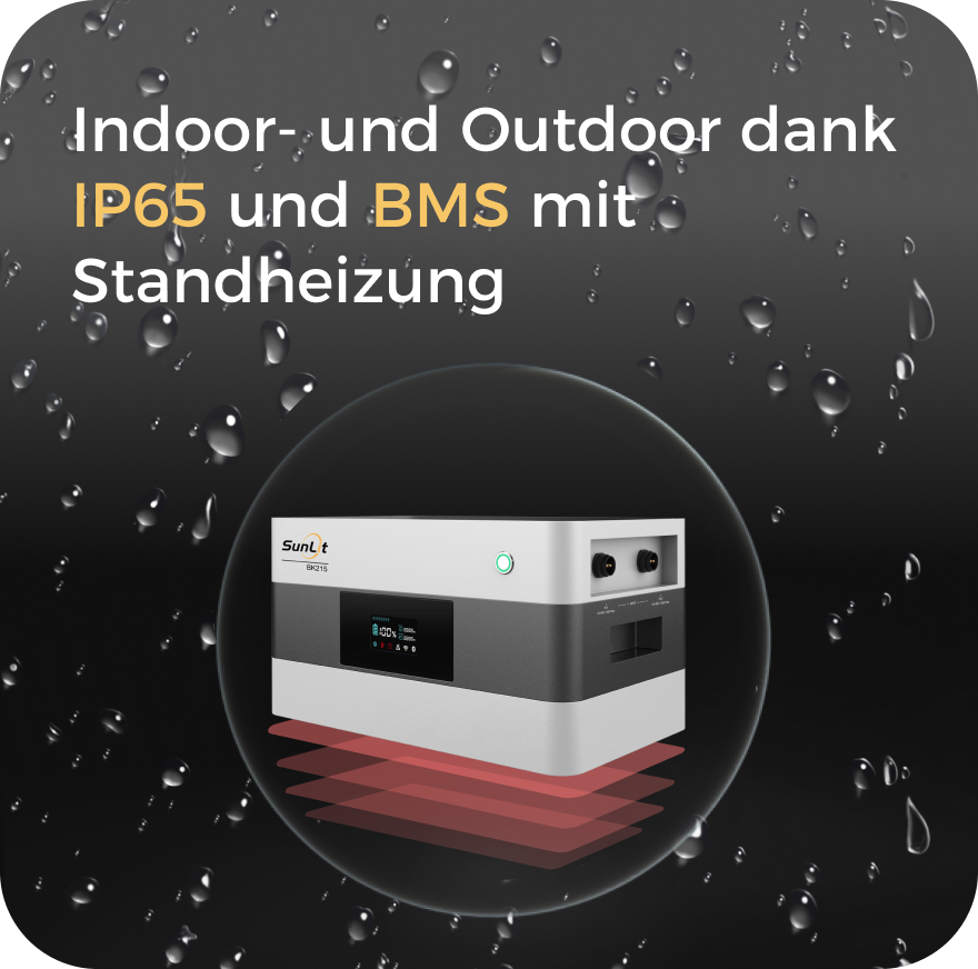 Sunlit Balkonkraftwerkspeicher — 2.150 Wh Sunlit Balkonkraftwerkspeicher — 8.600 Wh / mit IR Lesekopf (bitshake) / 2000 W (Deye-SUN-M) / 20 m Schuko Kabel / 10 x Trina 440 Wp Bifazial