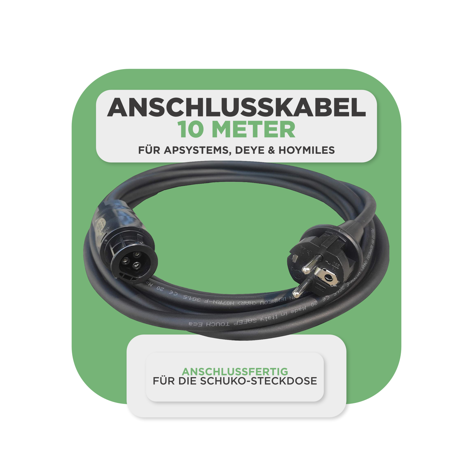 Sunlit Balkonkraftwerkspeicher — 2.150 Wh / 800 W (Apsystems EZ1-M) / 10 m Schuko Kabel Sunlit Balkonkraftwerkspeicher — 8.600 Wh / mit IR Lesekopf (bitshake) / 2000 W (Deye-SUN-M) / 10 m Schuko Kabel / 10 x Trina 440 Wp Bifazial