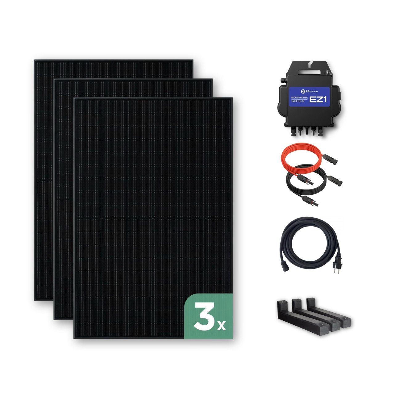 Balkonkraftwerk Flachdach 1320 Wp — APsystems EZ1-M 800 W / Trina Solar / 440 Wp (Glas-Glas + Bifazial) / Premium - Wattstone Black 15°  / eine Reihe quer / 3 Module Balkonkraftwerk Flachdach 1320 Wp — APsystems EZ1-M 800 W / Trina Solar / 440 Wp (Glas-Glas + Bifazial) / Premium - Wattstone Black 15°  / eine Reihe quer / 3 Module / 20 m