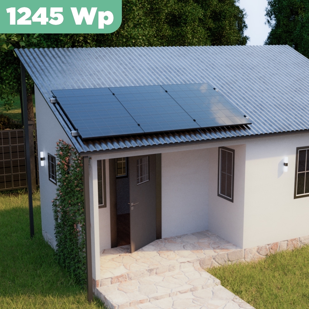 Balkonkraftwerk Trapezblech 1245 Wp — APsystems EZ1-M 800 W / Trina Solar / 415 Wp (Full Black, Glas-Folie) / Standard Halterung / eine Reihe hochkant / 3 Module / 5 m