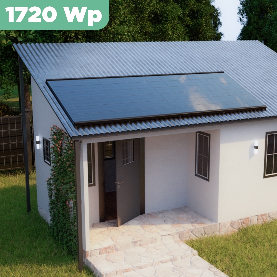 Balkonkraftwerk Trapezblech 1720 Wp — APsystems EZ1-M 800 W / Trina Solar / 430 Wp ( Glas-Glas + Bifazial) / Premium Halterung / eine Reihe hochkant / 4 Module / 5 m