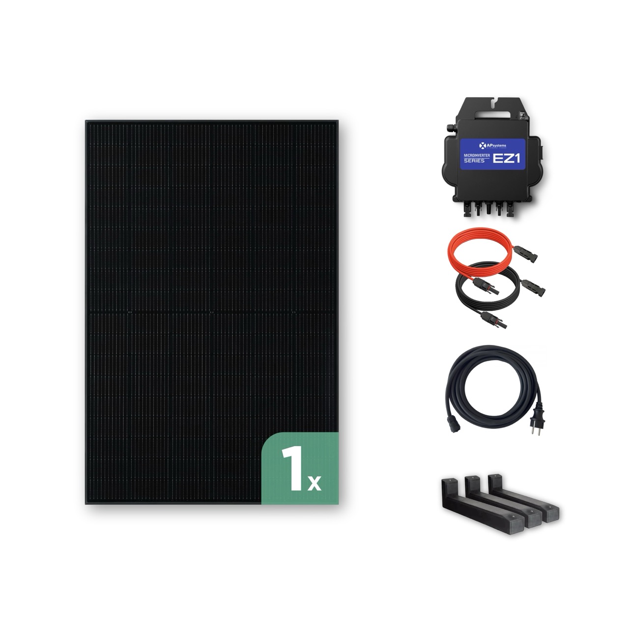 Balkonkraftwerk Flachdach 440 Wp — APsystems EZ1-M 800 W / Trina Solar / 440 Wp (Glas-Glas + Bifazial) / Premium - Wattstone Black 15°  / eine Reihe quer / 1 Modul Balkonkraftwerk Flachdach 440 Wp — APsystems EZ1-M 800 W / Trina Solar / 440 Wp (Glas-Glas + Bifazial) / Premium - Wattstone Black 15°  / eine Reihe quer / 1 Modul / 20 m