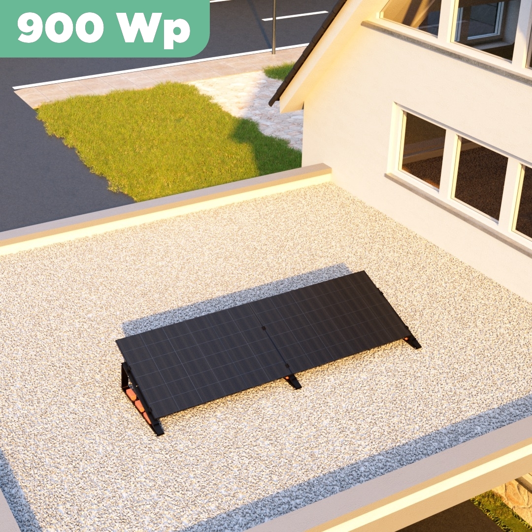 Balkonkraftwerk Flachdach 900 Wp — APsystems EZ1-M 800 W / Trina Solar / 450 Wp (Glas-Glas) / Black Line / eine Reihe quer / 2 Module / 15 m
