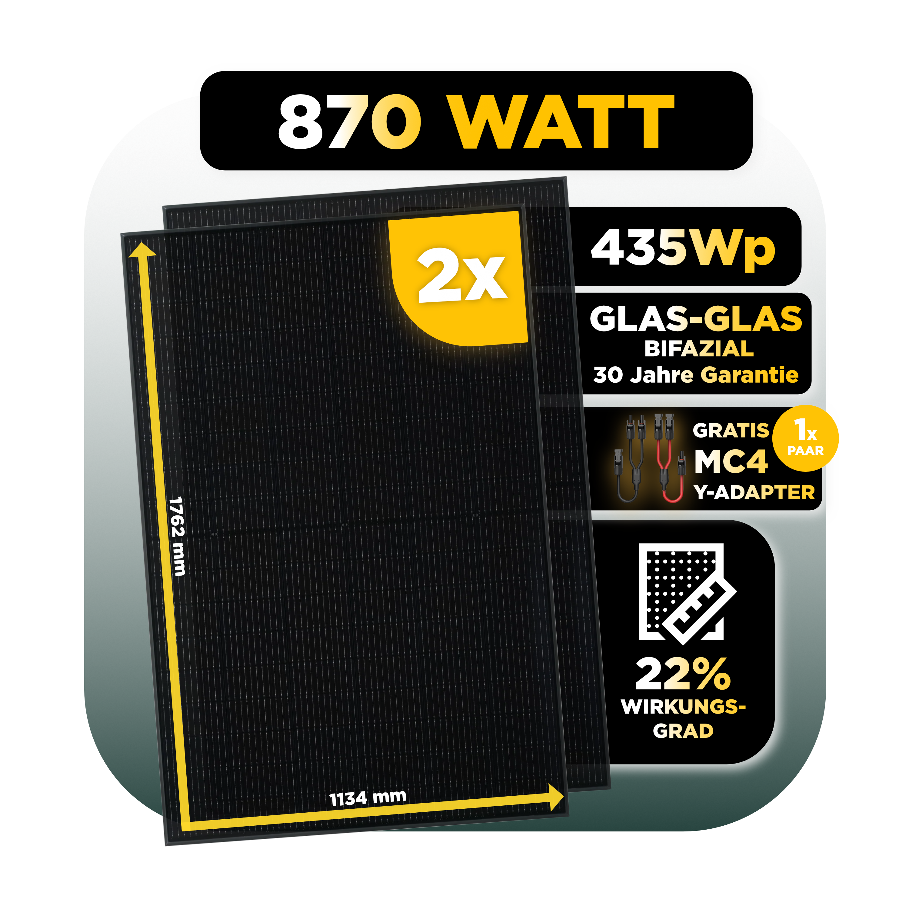 Sunlit Balkonkraftwerkspeicher — 2.150 Wh / mit Shelly 3EM Pro / 800 W (Apsystems EZ1-M) / 5 m Schuko Kabel / 2 x Trina 435 Wp Bifazial