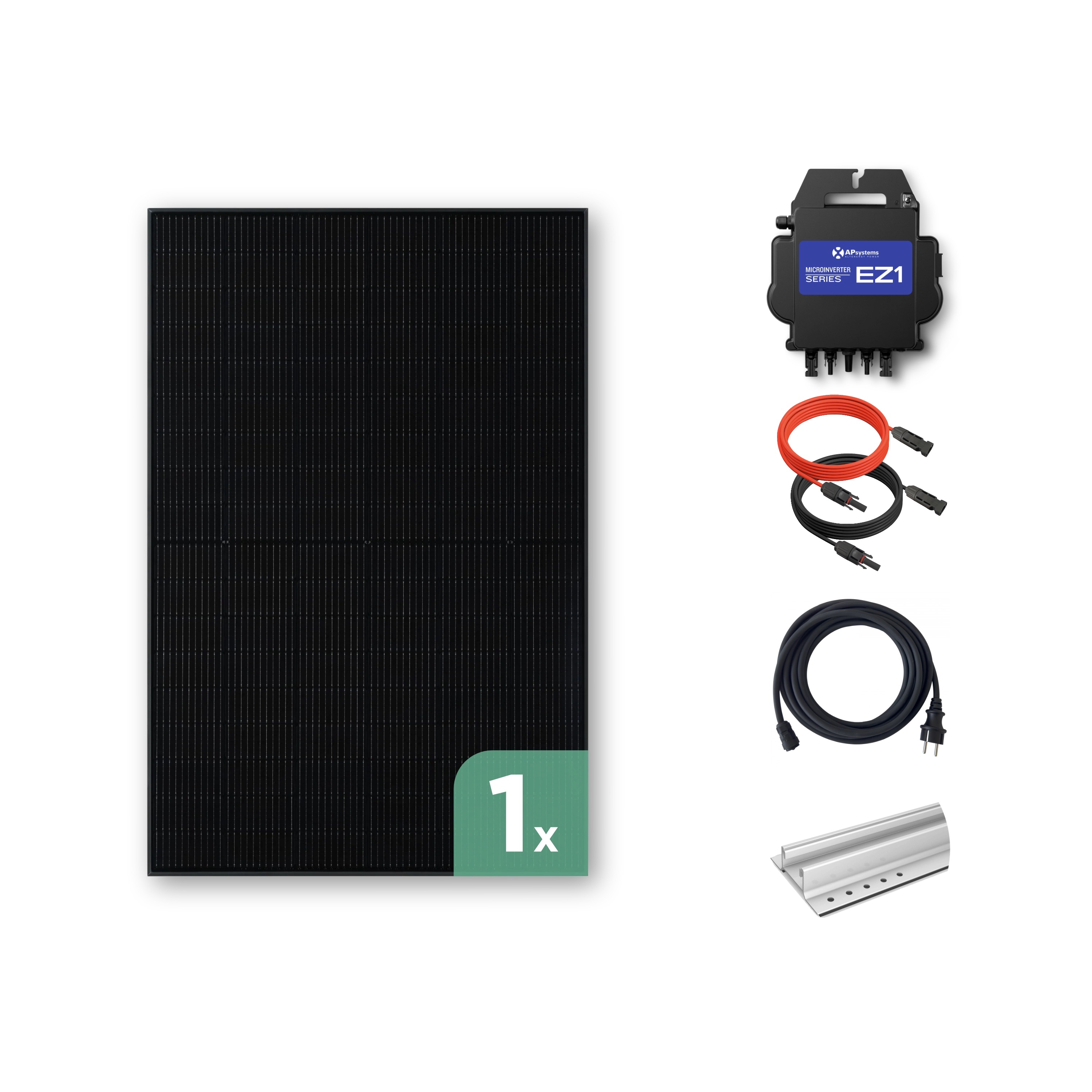 Balkonkraftwerk Trapezblech 450 Wp — APsystems EZ1-M 800 W / Trina Solar / 450 Wp (Glas-Glas) / Standard Halterung / eine Reihe hochkant / 1 Modul / 5 m
