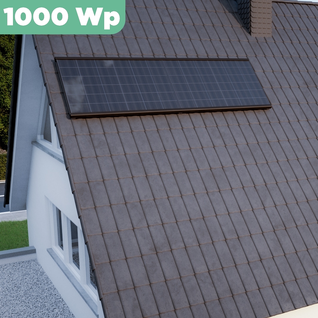 Balkonkraftwerk Ziegeldach 1000 Wp — APsystems EZ1-M 800 WTrina Solar / 500 Wp (Glas-Glas) / Premium Halterung / eine Reihe quer / 2 Module / 10 m