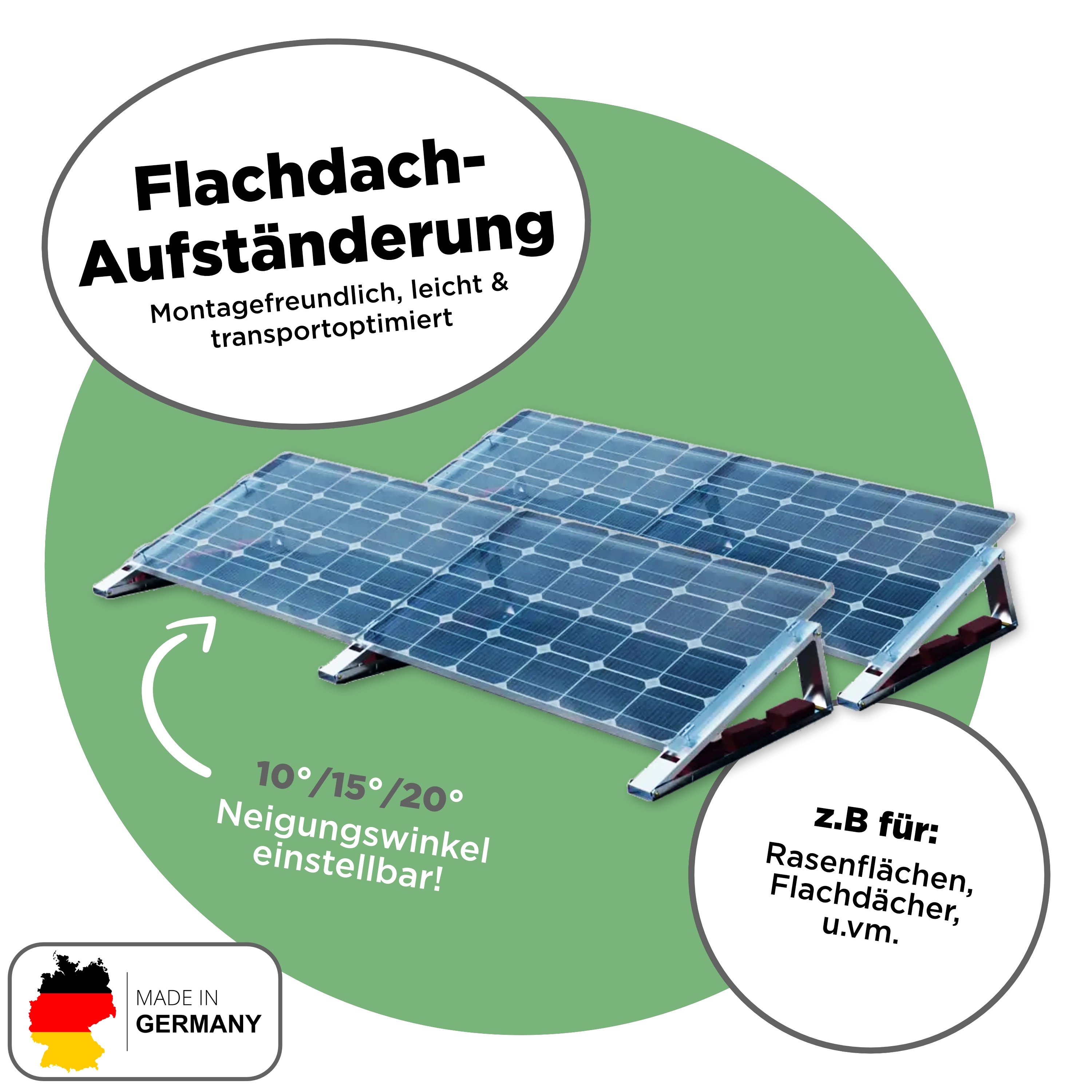 Balkonkraftwerk Flachdach 830 Wp — APsystems EZ1-M 800 W / Trina Solar / 415 Wp (Full Black, Glas-Folie) / Standard / zwei Reihen quer / 2 Module / 20 m