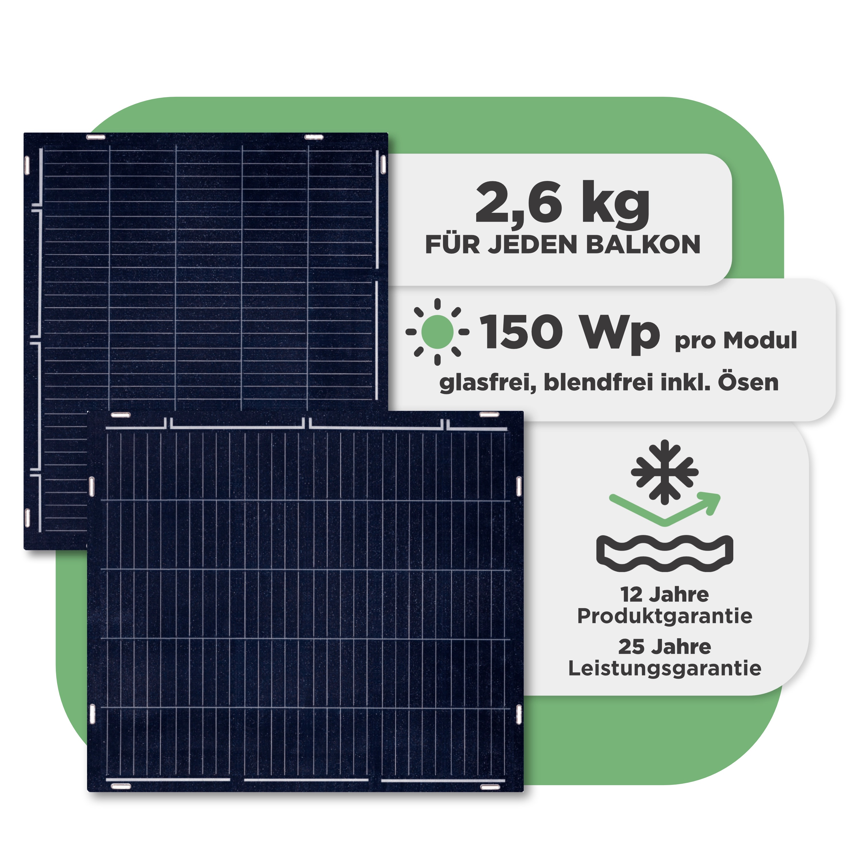 Balkonkraftwerk mit Ultraleicht-Modulen 300 Wp — APsystems EZ1-M 800 W / Sunman / 150 Wp (89 cm x 102 cm) / 2 Module / ohne Kabel Balkonkraftwerk mit Ultraleicht-Modulen 300 Wp — APsystems EZ1-M 800 W / Sunman / 150 Wp (89 cm x 102 cm) / 2 Module / ohne Kabel