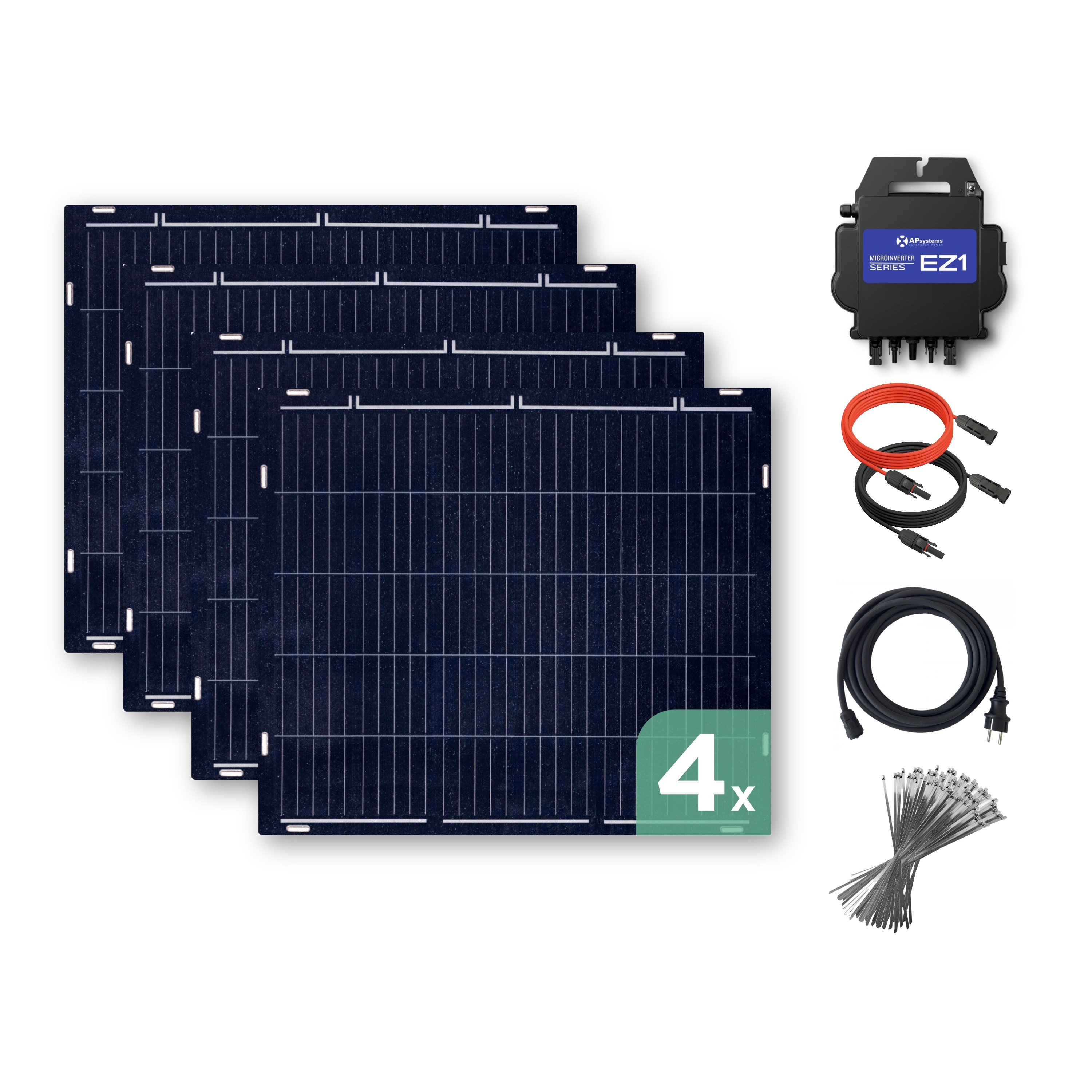 Balkonkraftwerk mit Ultraleicht-Modulen 600 Wp — APsystems EZ1-M 800 W / Sunman / 150 Wp (89 cm x 102 cm) / 4 Module / ohne Kabel Balkonkraftwerk mit Ultraleicht-Modulen 600 Wp — APsystems EZ1-M 800 W / Sunman / 150 Wp (89 cm x 102 cm) / 4 Module / ohne Kabel