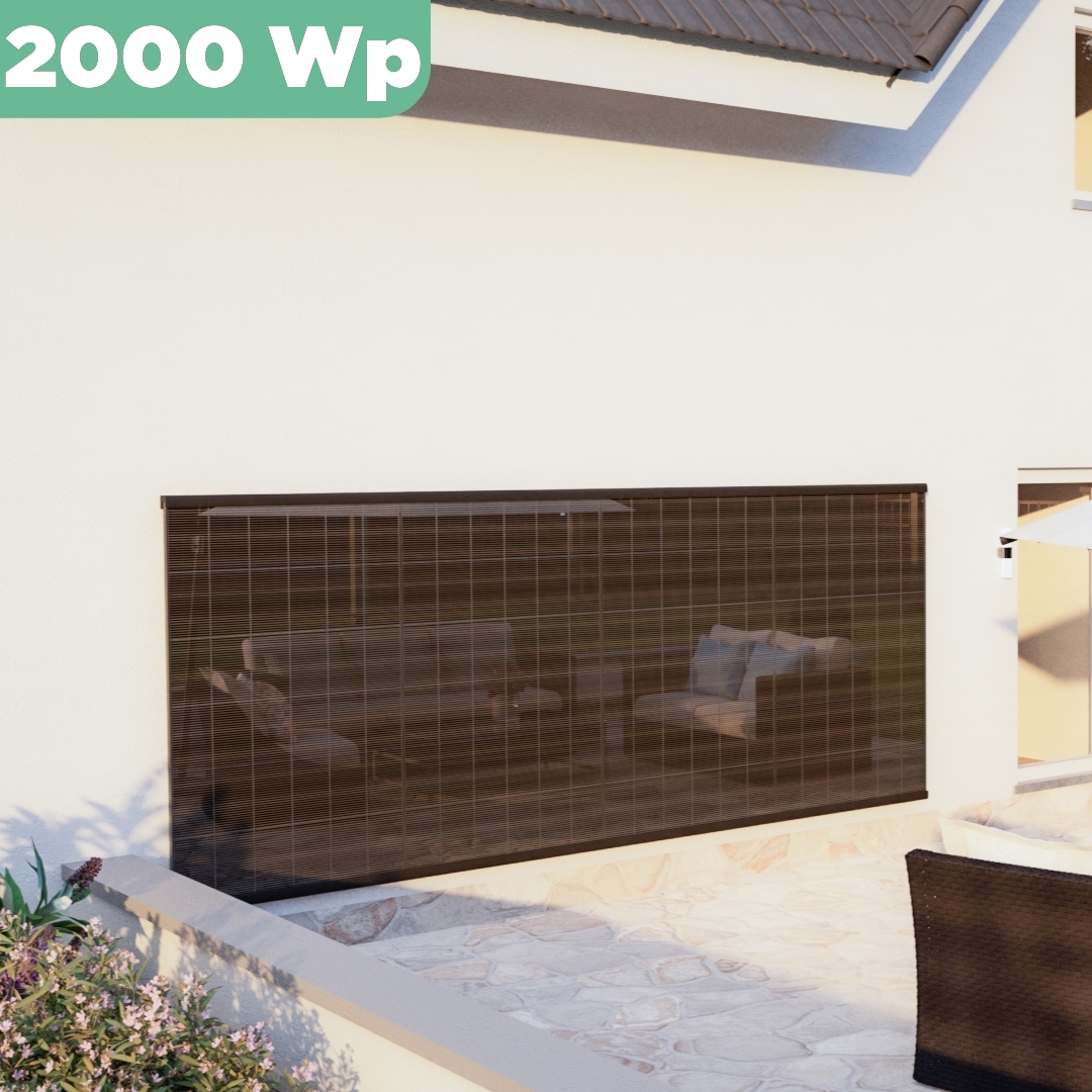 Balkonkraftwerk Wand 2000 Wp — APsystems EZ1-M 800 WTrina Solar / 500 Wp (Glas-Glas) / eine Reihe hochkant / 4 Module / 5 m