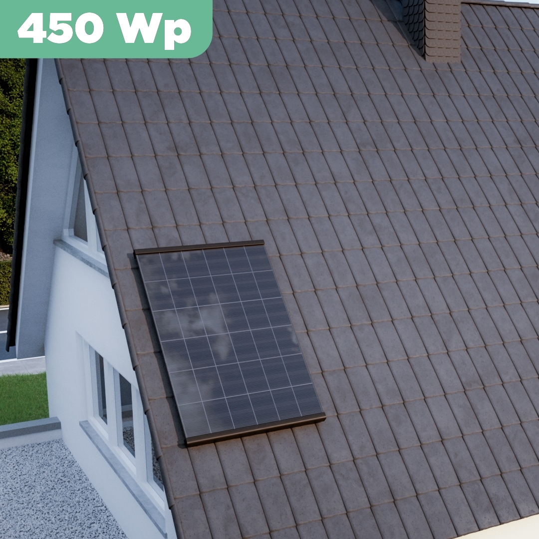 Balkonkraftwerk Ziegeldach 450 Wp — APsystems EZ1-M 800 WTrina Solar / 450 Wp (Glas-Glas) / Premium Halterung / eine Reihe hochkant / 1 Modul / 20 m