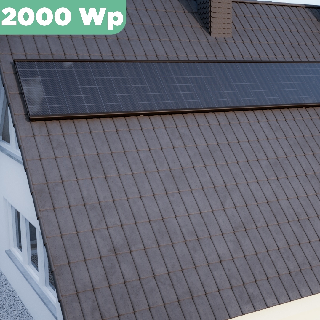 Balkonkraftwerk Ziegeldach 2000 Wp — APsystems EZ1-M 800 WTrina Solar / 500 Wp (Glas-Glas) / Premium Halterung / eine Reihe quer / 4 Module / 15 m