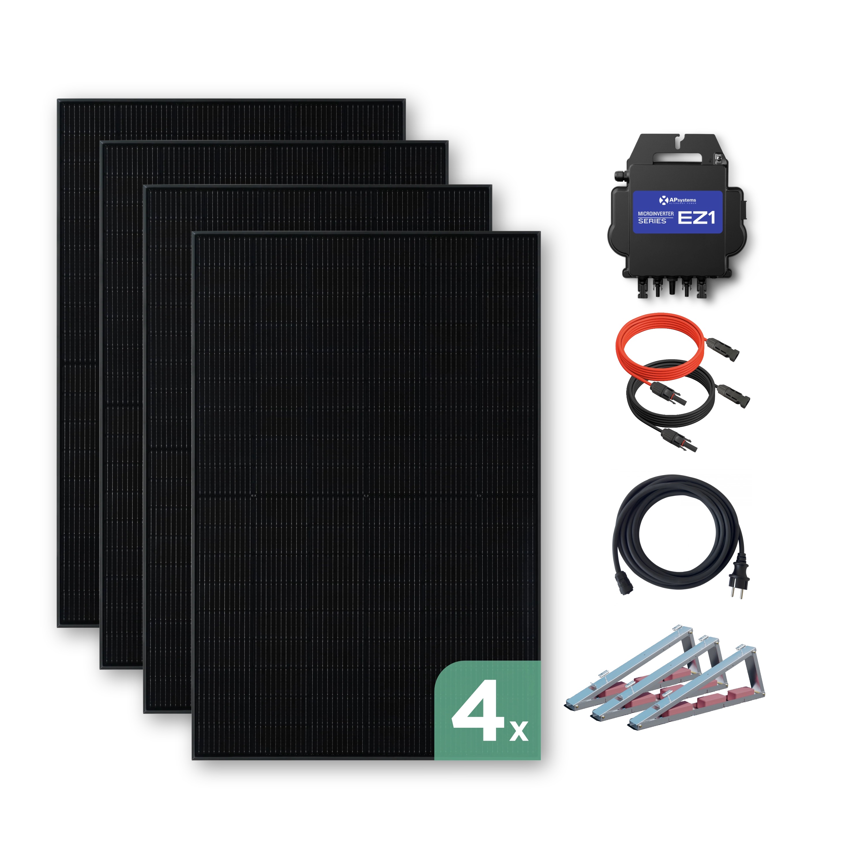 Balkonkraftwerk Flachdach 1800 Wp — APsystems EZ1-M 800 W / Trina Solar / 450 Wp (Glas-Glas) / Black Line / eine Reihe quer / 4 Module