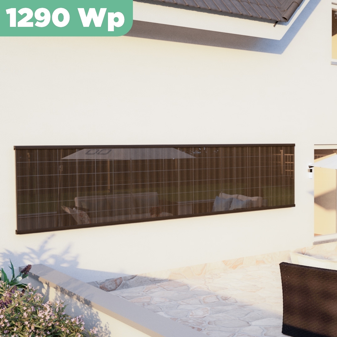 Balkonkraftwerk Wand 1290 Wp — APsystems EZ1-M 800 WTrina Solar / 430 Wp (Glas-Glas + Bifazial) / eine Reihe quer / 3 Module / 20 m