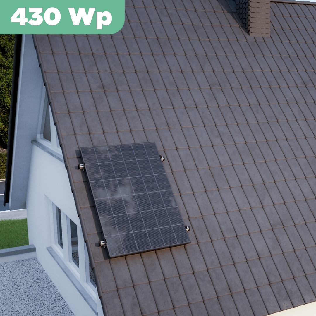 Balkonkraftwerk Ziegeldach 430 Wp — APsystems EZ1-M 800 WTrina Solar / 430 Wp (Glas-Glas + Bifazial) / Klassik Halterung / eine Reihe hochkant / 1 Modul / 5 m