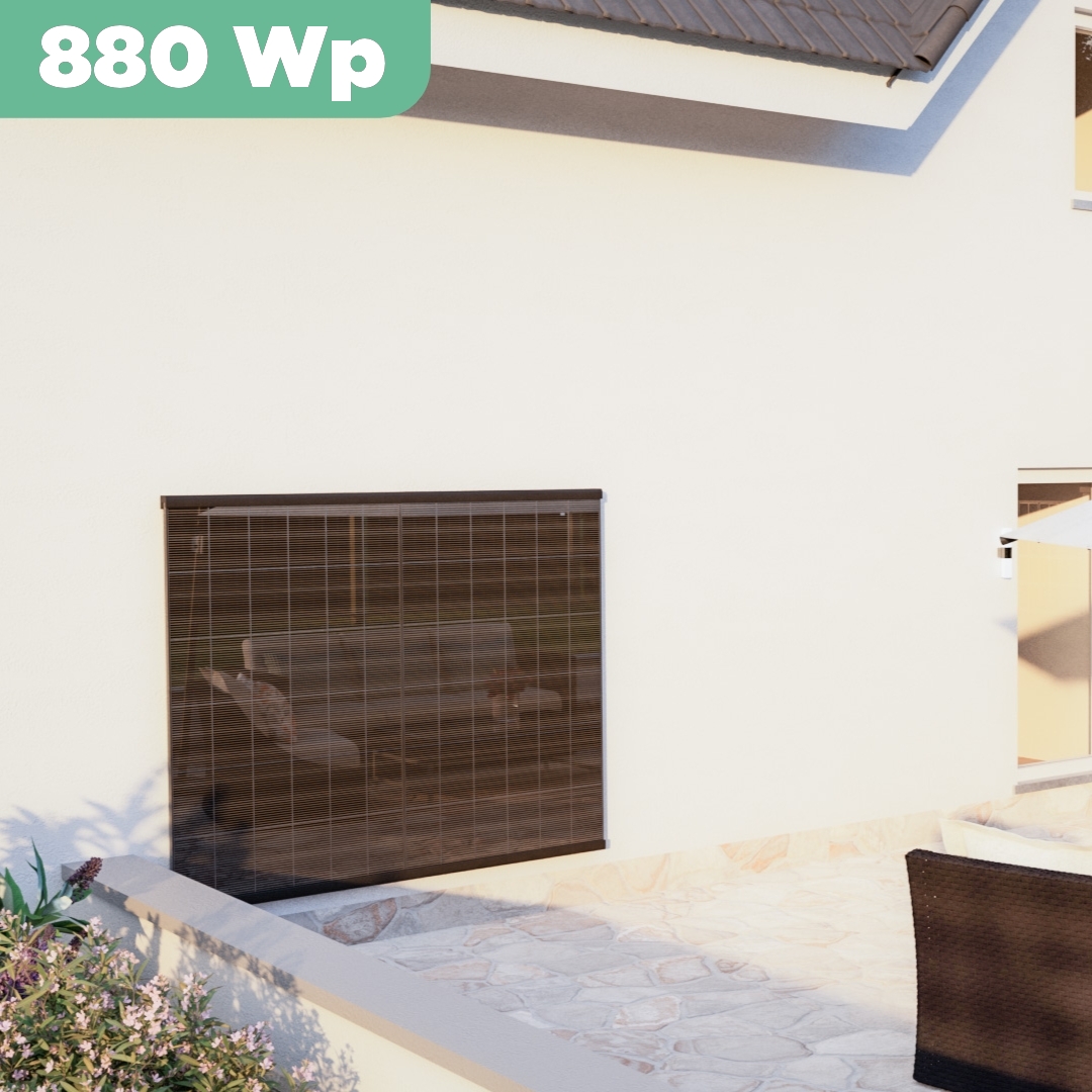 Balkonkraftwerk Wand 880 Wp — APsystems EZ1-M 800 W / Trina Solar / 440 Wp (Glas-Glas + Bifazial) / eine Reihe hochkant / 2 Module / 20 m