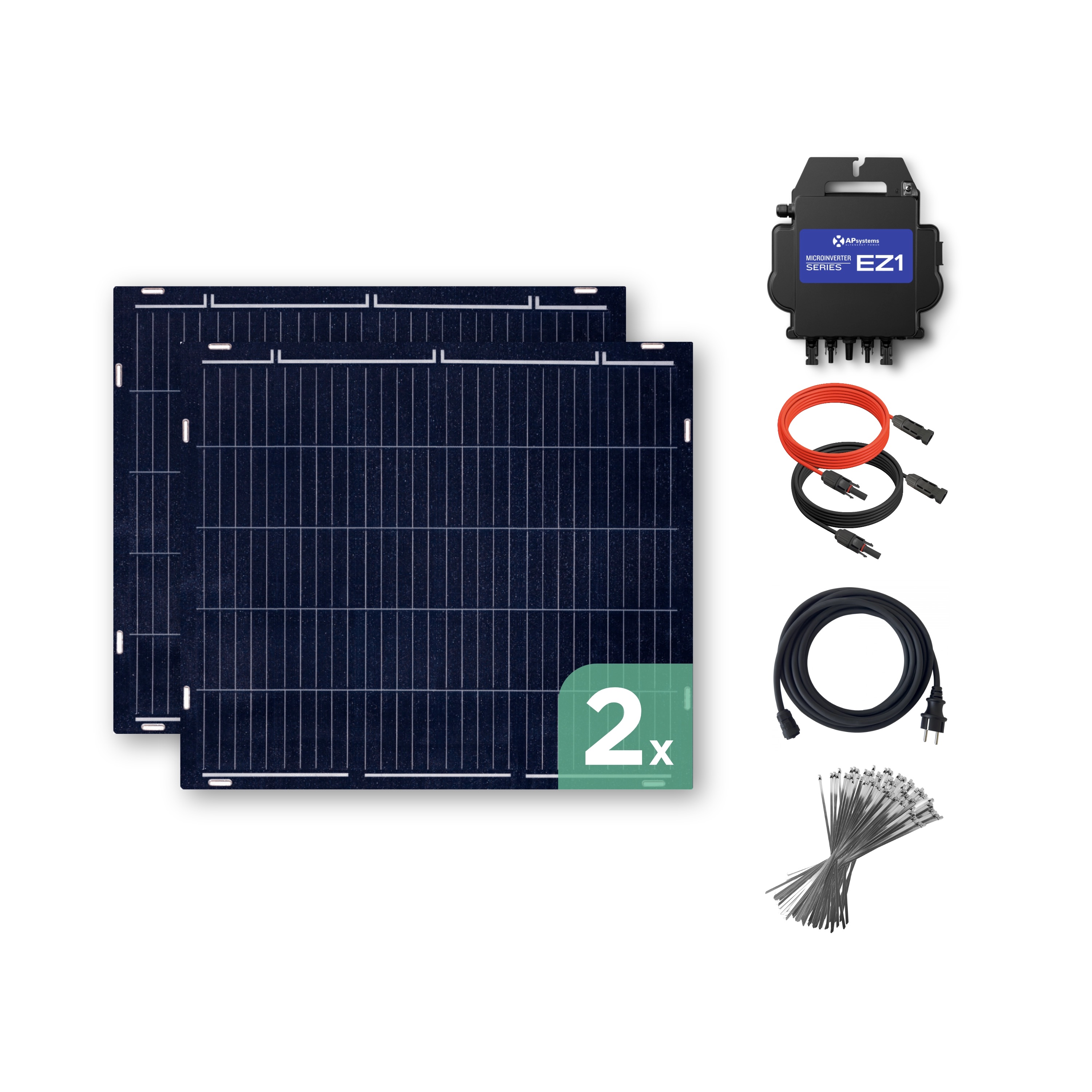 Balkonkraftwerk mit Ultraleicht-Modulen 300 Wp — APsystems EZ1-M 800 W / Sunman / 150 Wp (89 cm x 102 cm) / 2 Module / 15 m