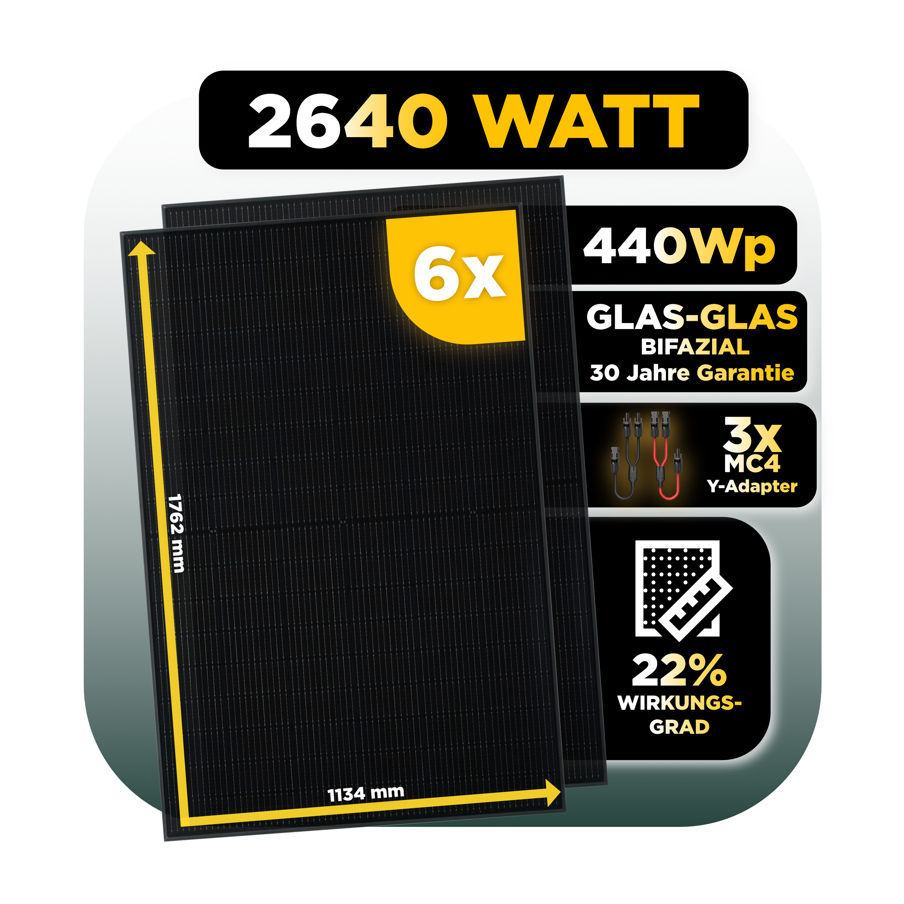 Sunlit Balkonkraftwerkspeicher — 4.300 Wh / 6 x Trina 440 Wp Bifazial Sunlit Balkonkraftwerkspeicher — 8.600 Wh / mit IR Lesekopf (bitshake) / 2000 W (Deye-SUN-M) / 20 m Schuko Kabel / 6 x Trina 440 Wp Bifazial