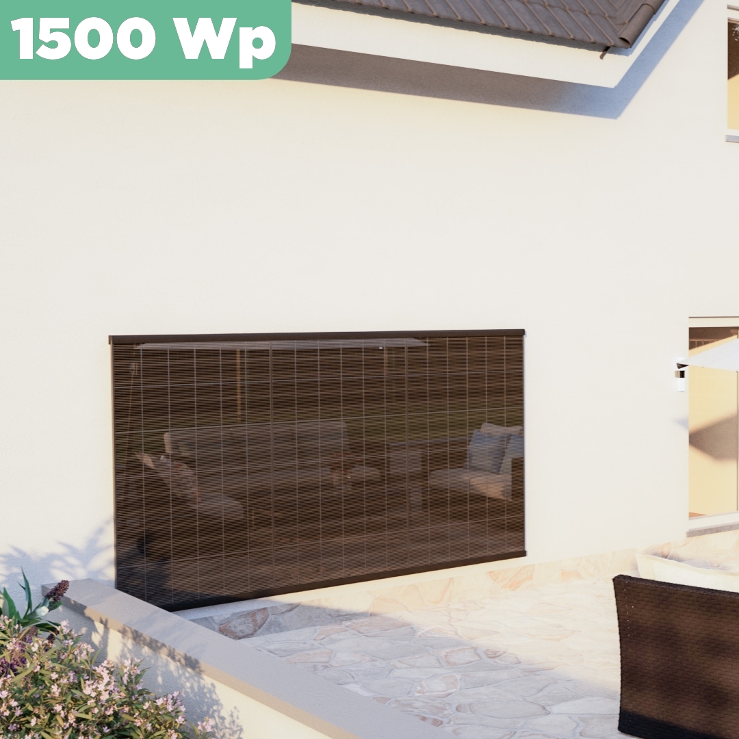 Balkonkraftwerk Wand 1500 Wp — APsystems EZ1-M 800 WTrina Solar / 500 Wp (Glas-Glas) / eine Reihe hochkant / 3 Module / 15 m