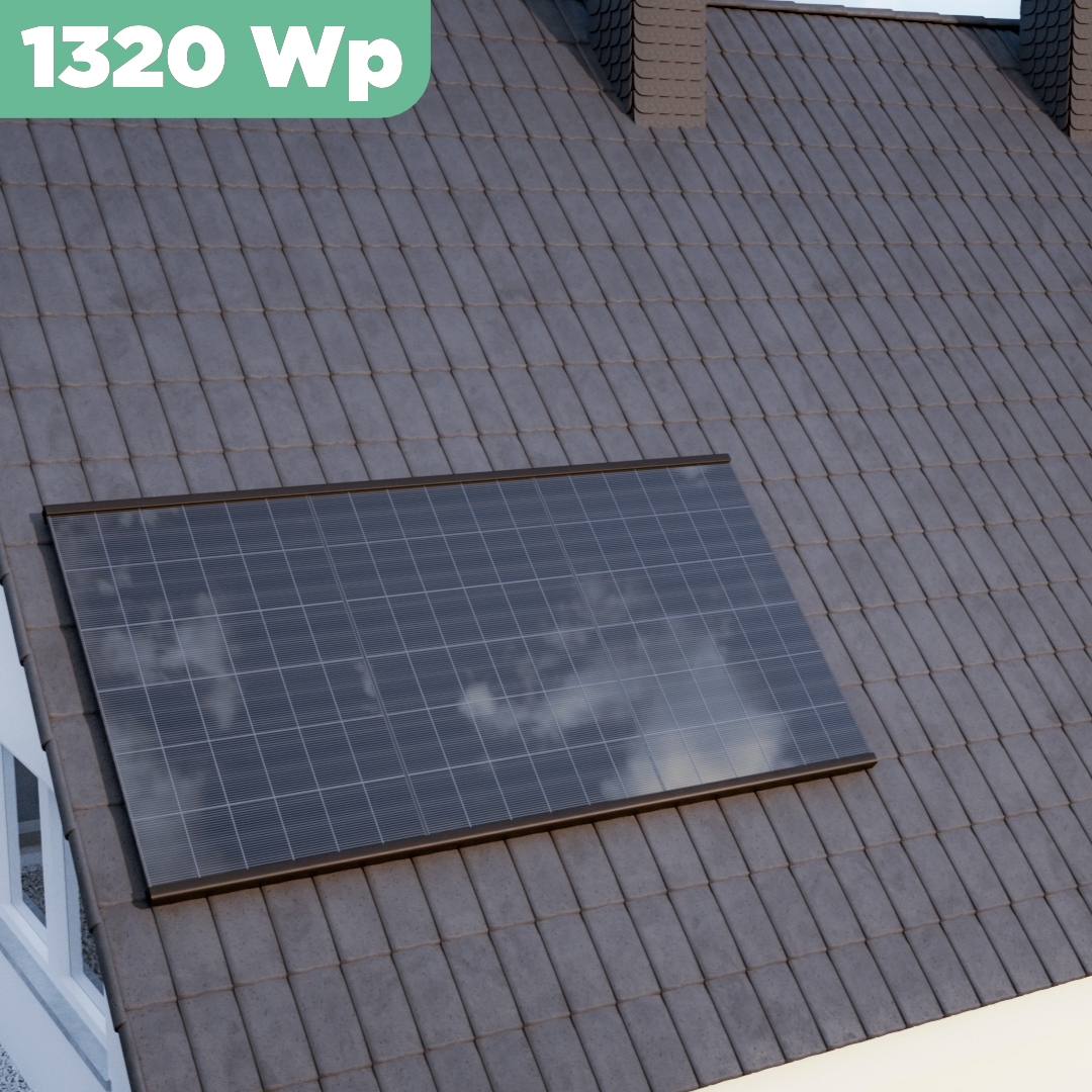 Balkonkraftwerk Ziegeldach 1290 Wp — APsystems EZ1-M 800 WTrina Solar / 430 Wp (Glas-Glas + Bifazial) / Premium Halterung / eine Reihe hochkant / 3 Module / 20 m