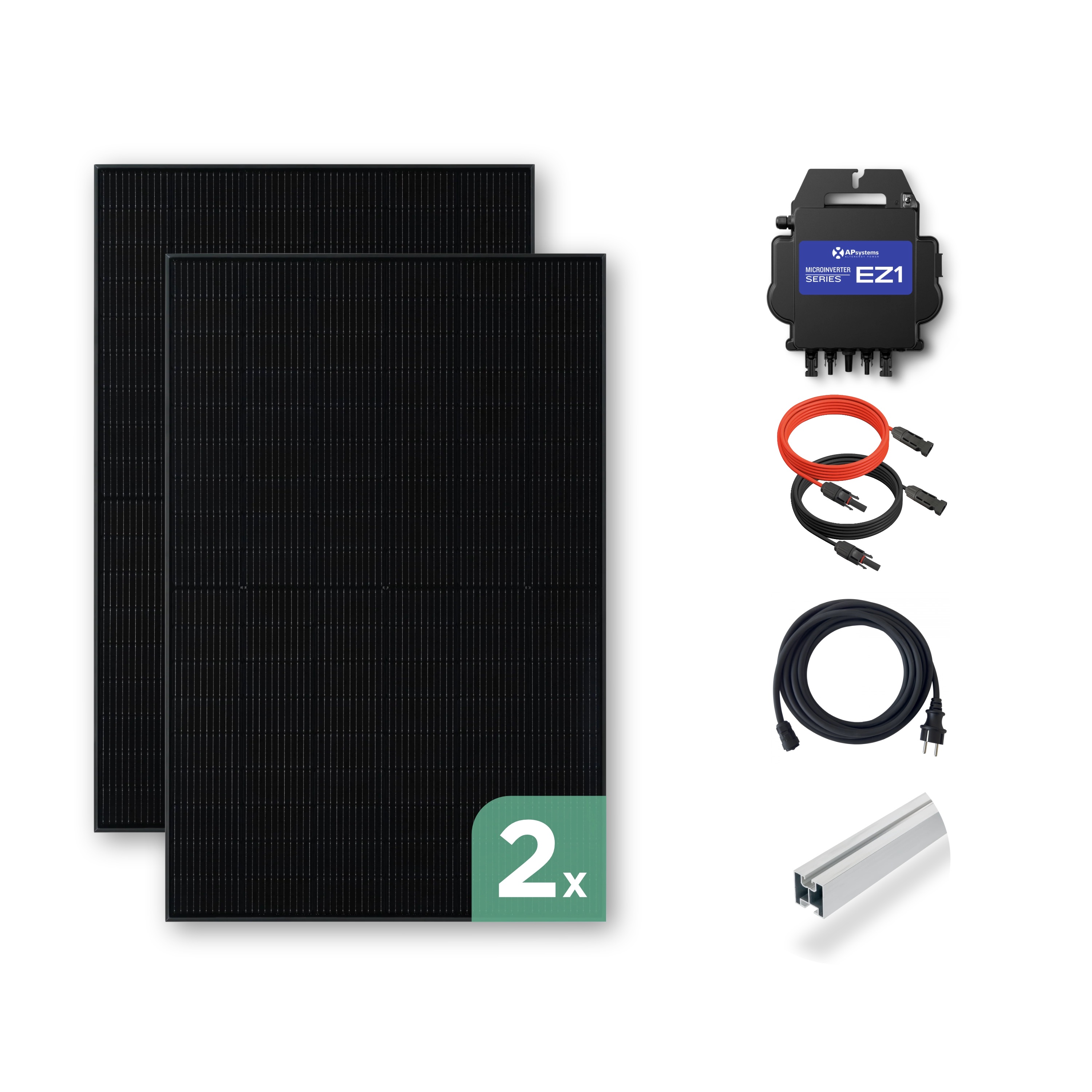 Balkonkraftwerk Ziegeldach 900 Wp — APsystems EZ1-M 800 WTrina Solar / 450 Wp (Glas-Glas) / Klassik Halterung / eine Reihe hochkant / 2 Module / 20 m
