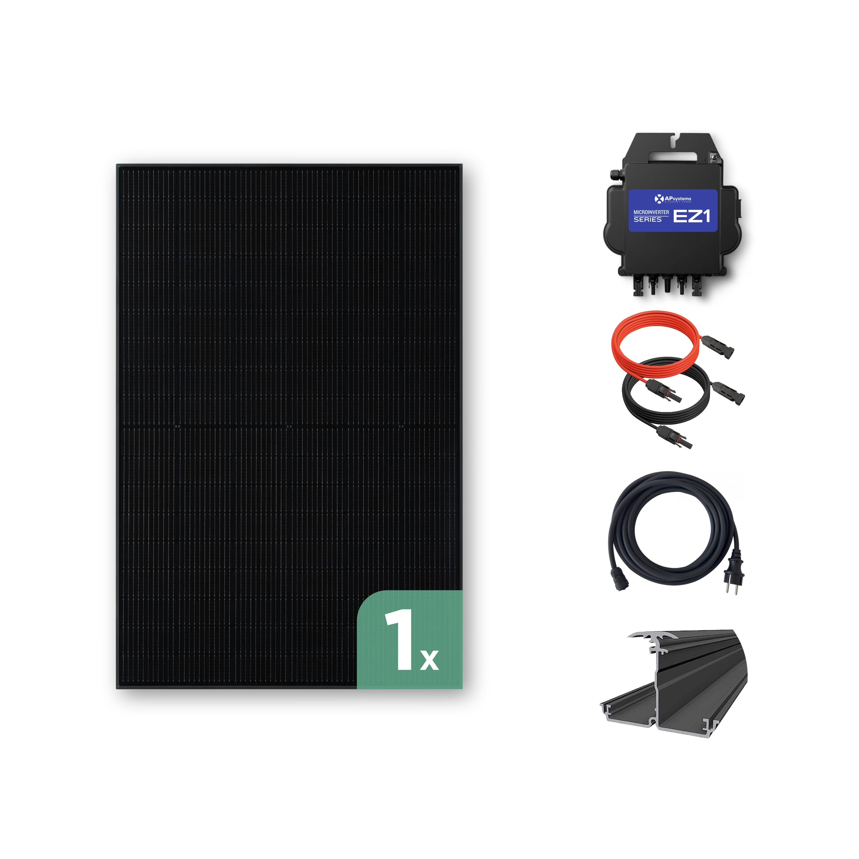 Balkonkraftwerk Trapezblech 450 Wp — APsystems EZ1-M 800 W / Trina Solar / 450 Wp (Glas-Glas) / Premium Halterung / eine Reihe hochkant / 1 Modul / 5 m