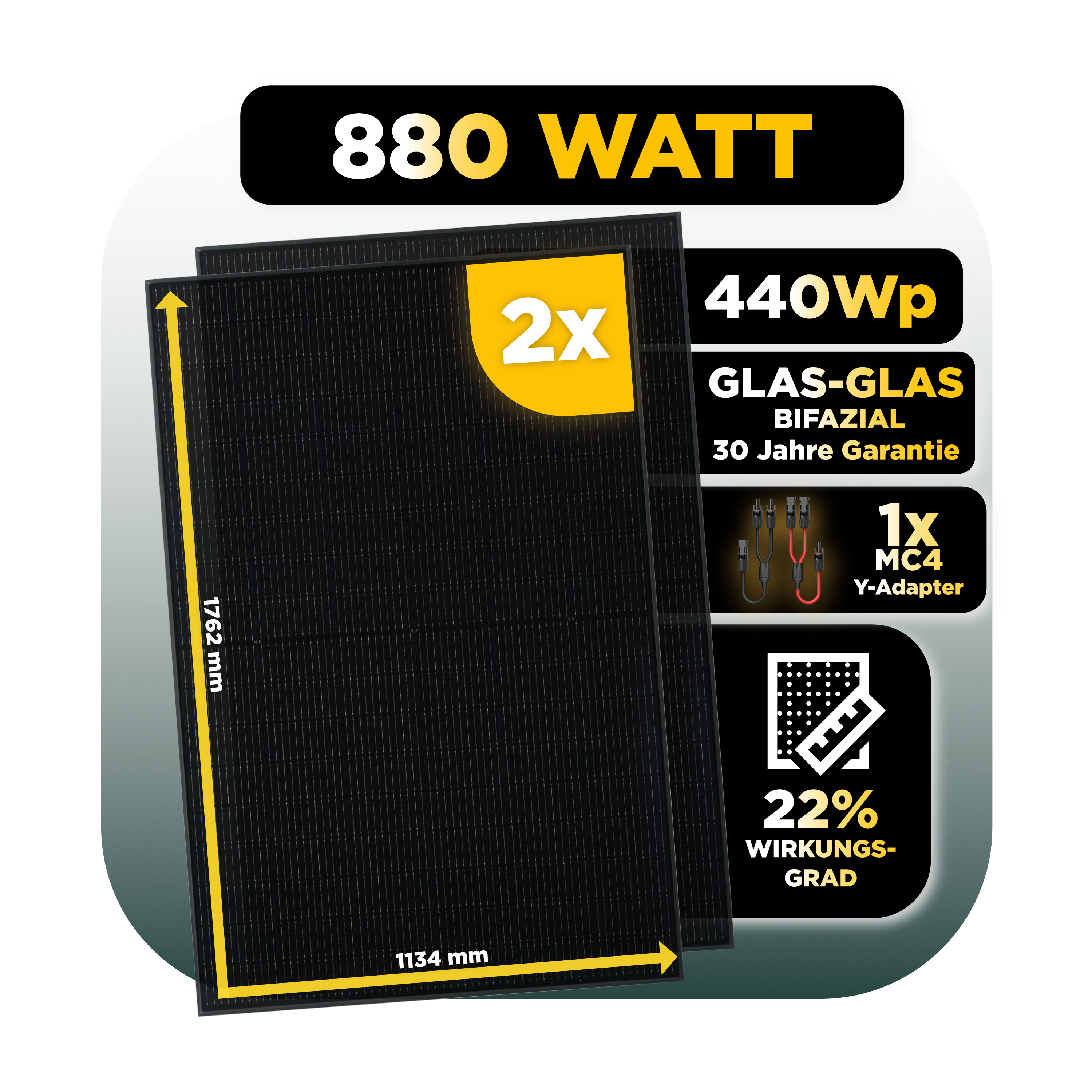 Sunlit Balkonkraftwerkspeicher — 2.150 Wh / 2 x Trina 440 Wp Bifazial Sunlit Balkonkraftwerkspeicher — 8.600 Wh / mit IR Lesekopf (bitshake) / 2000 W (Deye-SUN-M) / 20 m Schuko Kabel / 2 x Trina 440 Wp Bifazial