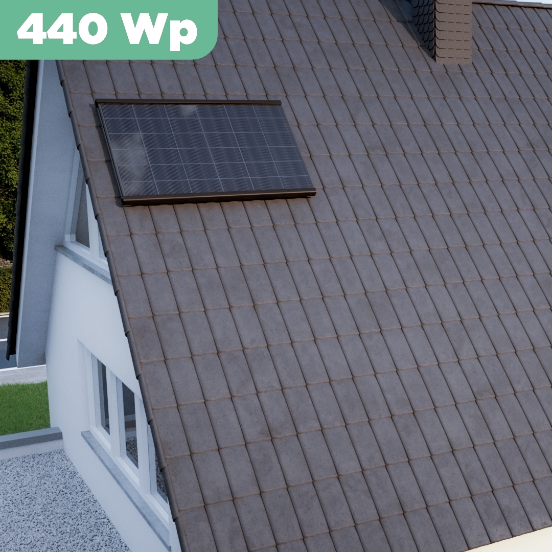 Balkonkraftwerk Ziegeldach 430 Wp — APsystems EZ1-M 800 WTrina Solar / 430 Wp (Glas-Glas + Bifazial) / Premium Halterung / eine Reihe quer / 1 Modul / 20 m