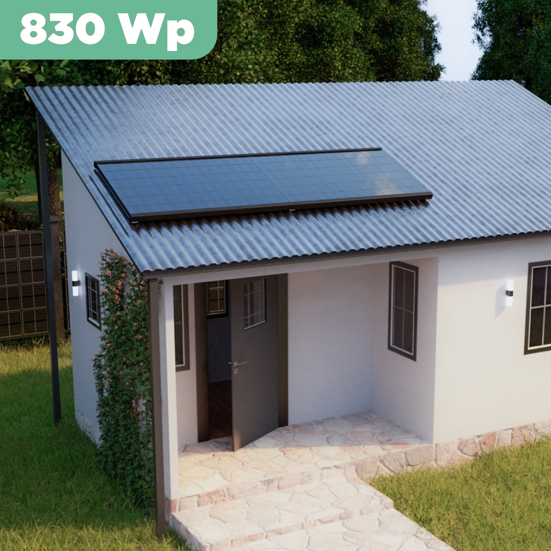 Balkonkraftwerk Trapezblech 830 Wp — APsystems EZ1-M 800 W / Trina Solar / 415 Wp (Full Black, Glas-Folie) / Premium Halterung / eine Reihe quer / 2 Module / 10 m