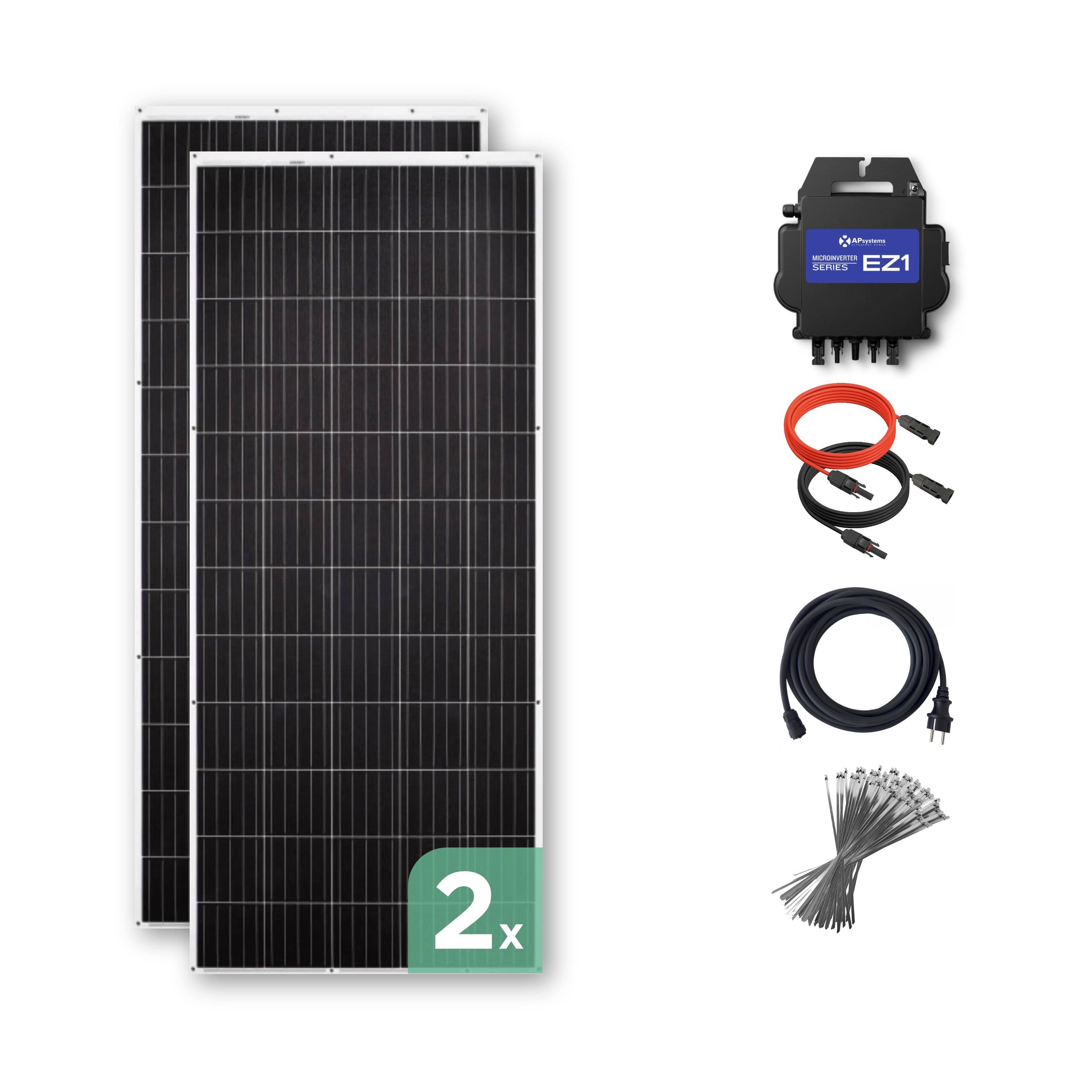 Balkonkraftwerk mit Ultraleicht-Modulen 620 Wp — APsystems EZ1-M 800 W / Sunman / 310 Wp (89 cm x 201 cm) / 2 Module / 20 m
