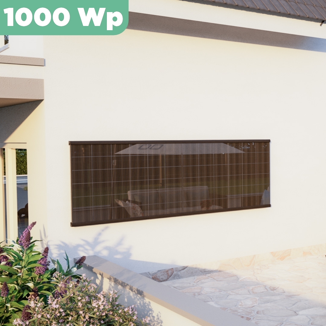 Balkonkraftwerk Wand 1000 Wp — APsystems EZ1-M 800 WTrina Solar / 500 Wp (Glas-Glas) / eine Reihe quer / 2 Module / 15 m