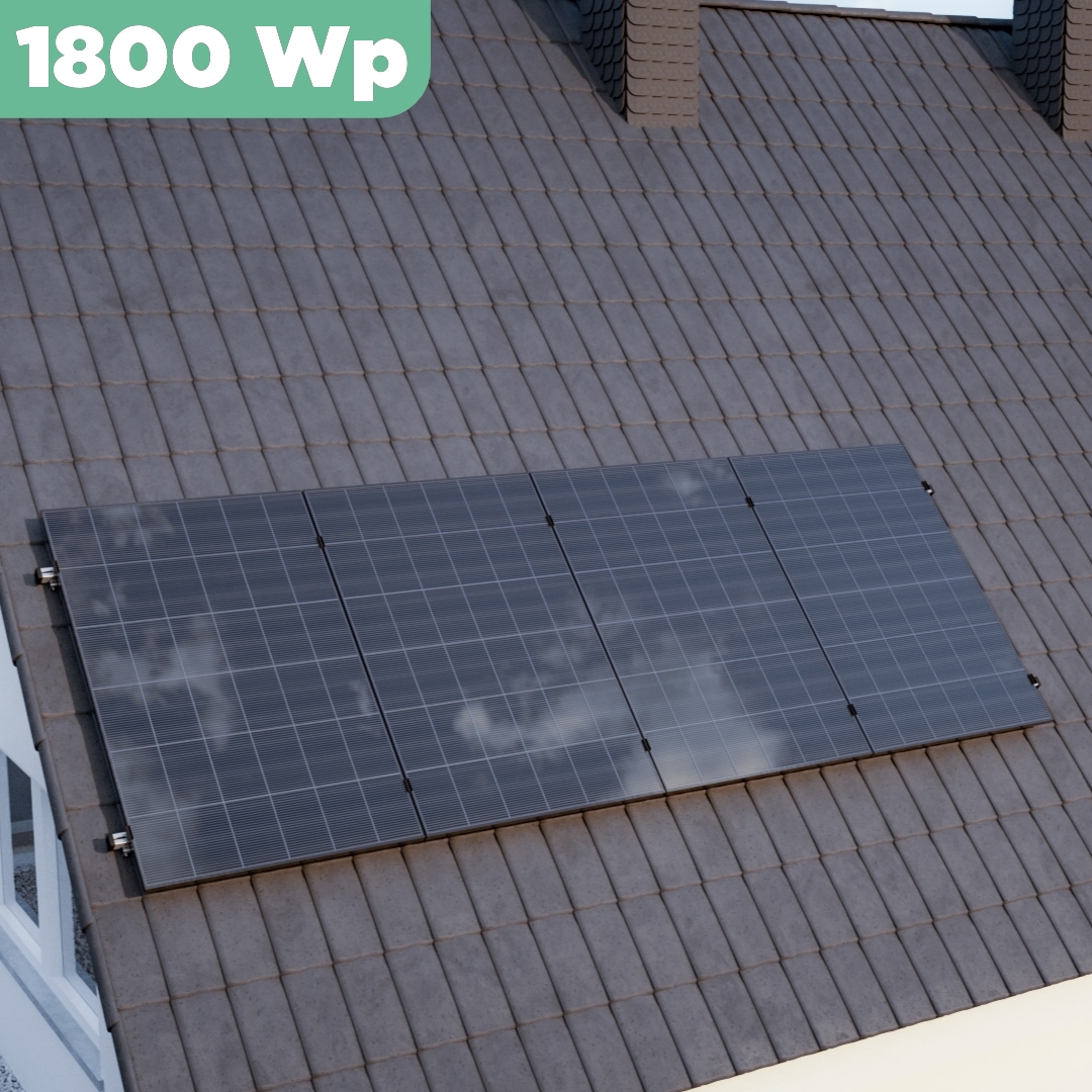 Balkonkraftwerk Ziegeldach 1800 Wp — APsystems EZ1-M 800 WTrina Solar / 450 Wp (Glas-Glas) / Klassik Halterung / eine Reihe hochkant / 4 Module / 5 m