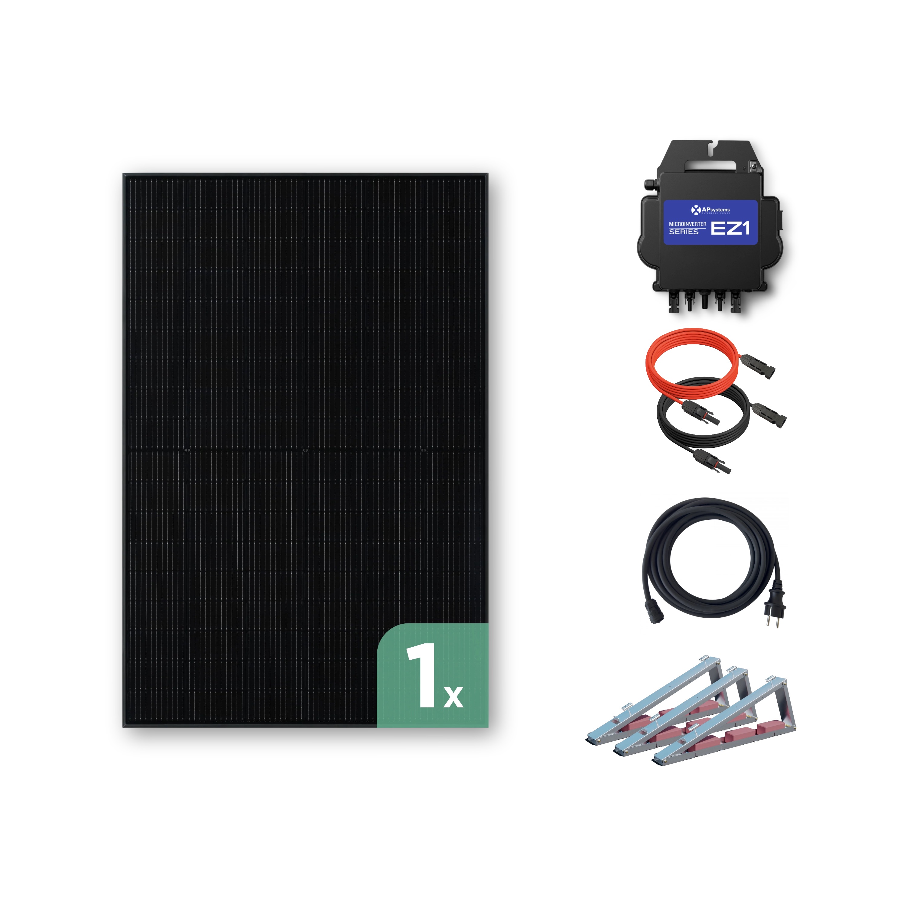Balkonkraftwerk Flachdach 430 Wp — APsystems EZ1-M 800 W / Trina Solar / 430 Wp (Glas-Glas + Bifazial) / Standard / eine Reihe quer / 1 Modul / 20 m