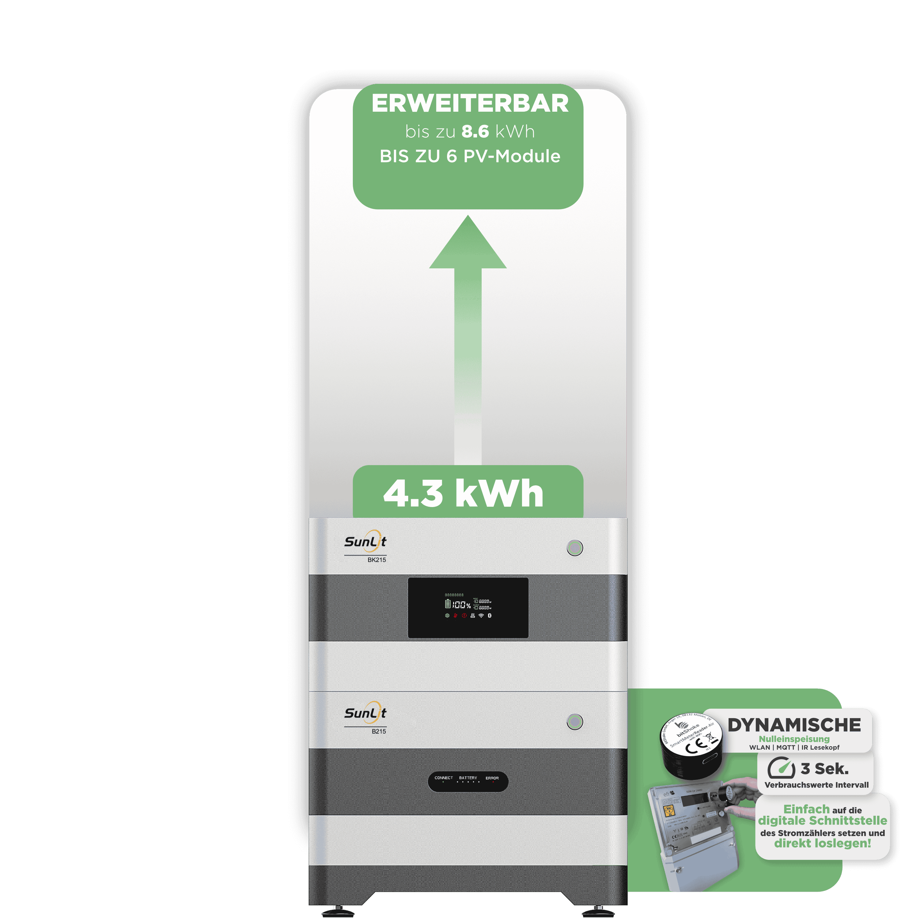 Sunlit Balkonkraftwerkspeicher — 4.300 Wh / mit IR Lesekopf (bitshake)