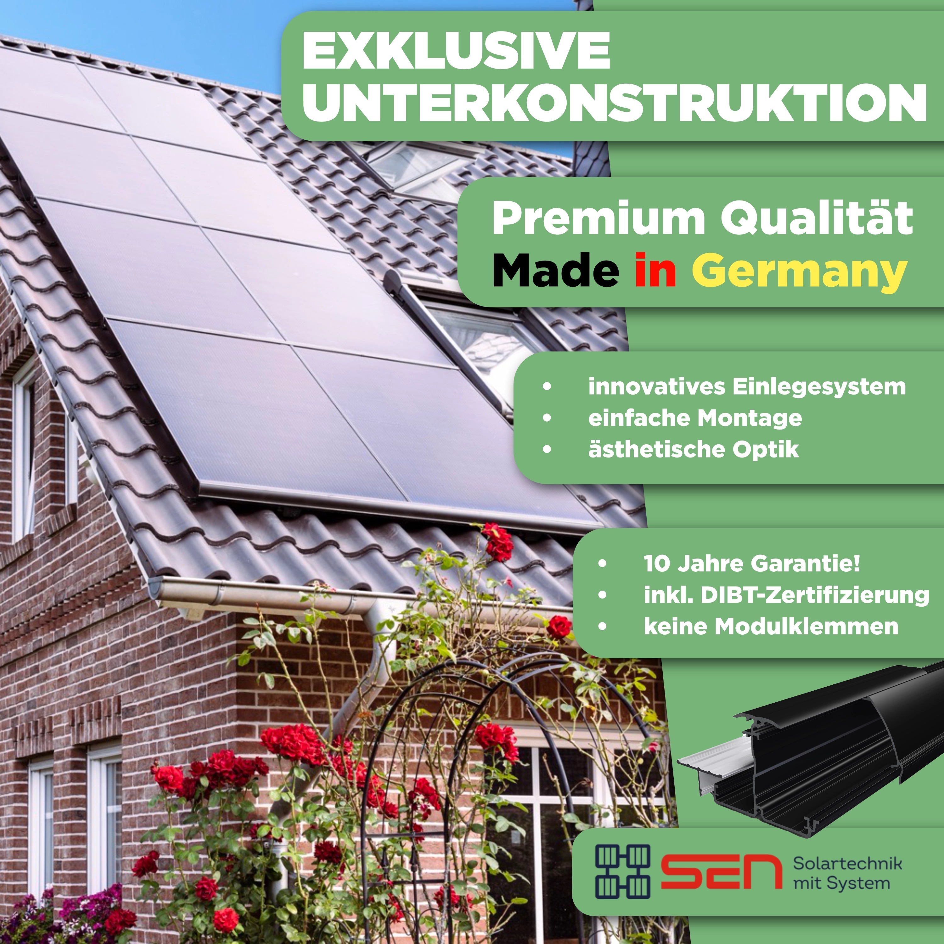 Balkonkraftwerk Ziegeldach 1660 Wp — APsystems EZ1-M 800 WTrina Solar / 415 Wp (Full Black, Glas-Folie) / Premium Halterung / zwei Reihen quer / 4 Module / 20 m