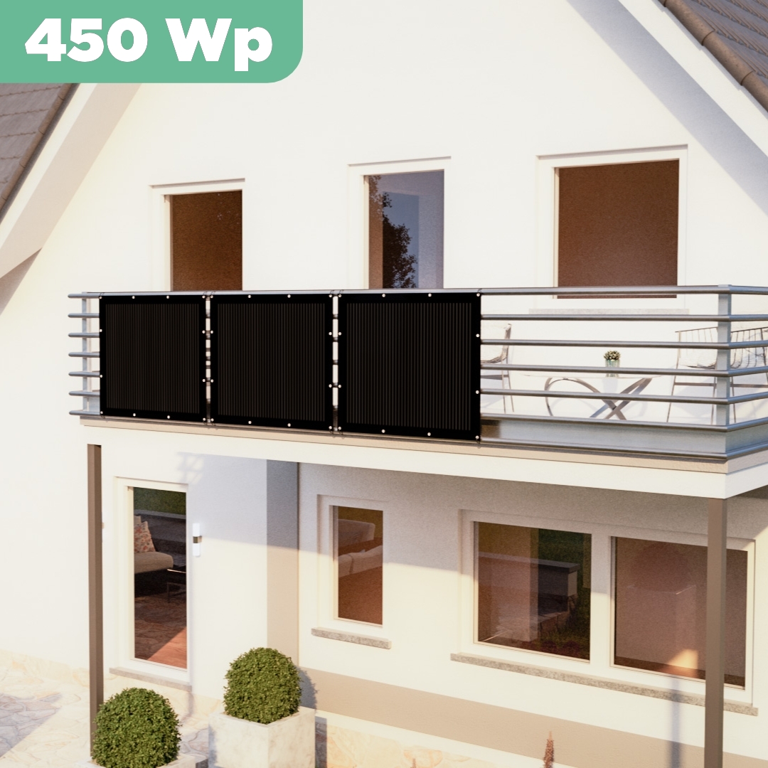 Balkonkraftwerk mit Ultraleicht-Modulen 450 Wp — APsystems EZ1-M 800 W / Sunman / 150 Wp (89 cm x 102 cm) / 3 Module / ohne Kabel