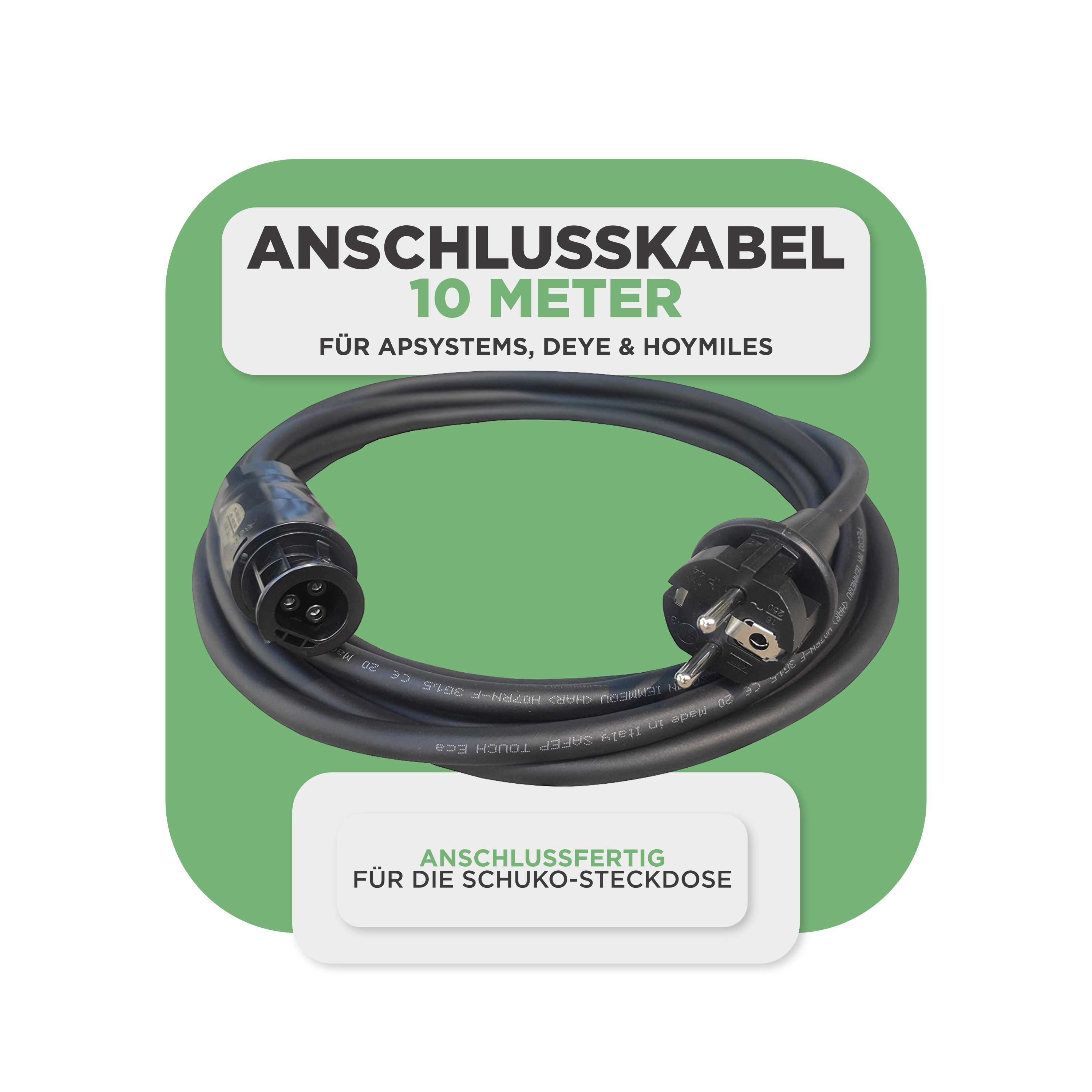 Balkonkraftwerk Flachdach 415 Wp — APsystems EZ1-M 800 W / Trina Solar / 415 Wp (Full Black, Glas-Folie) / Standard / eine Reihe quer / 1 Modul / 10 m Balkonkraftwerk Wand 1760 Wp — APsystems EZ1-M 800 W / Trina Solar / 440 Wp (Glas-Glas + Bifazial) / zwei Reihen quer / 4 Module / 10 m