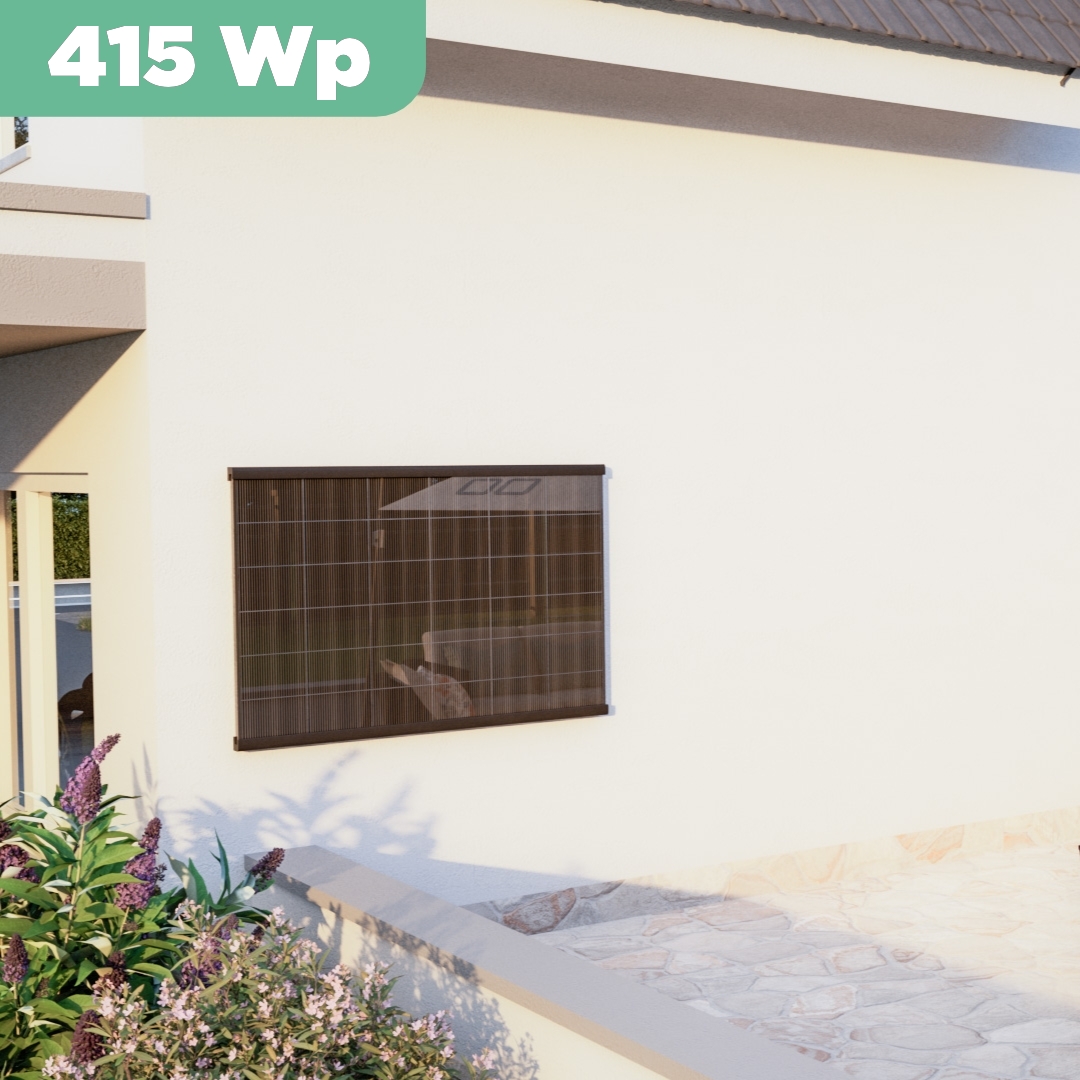 Balkonkraftwerk Wand 415 Wp — APsystems EZ1-M 800 WTrina Solar / 415 Wp (Full Black, Glas-Folie) / eine Reihe quer / 1 Modul / 10 m