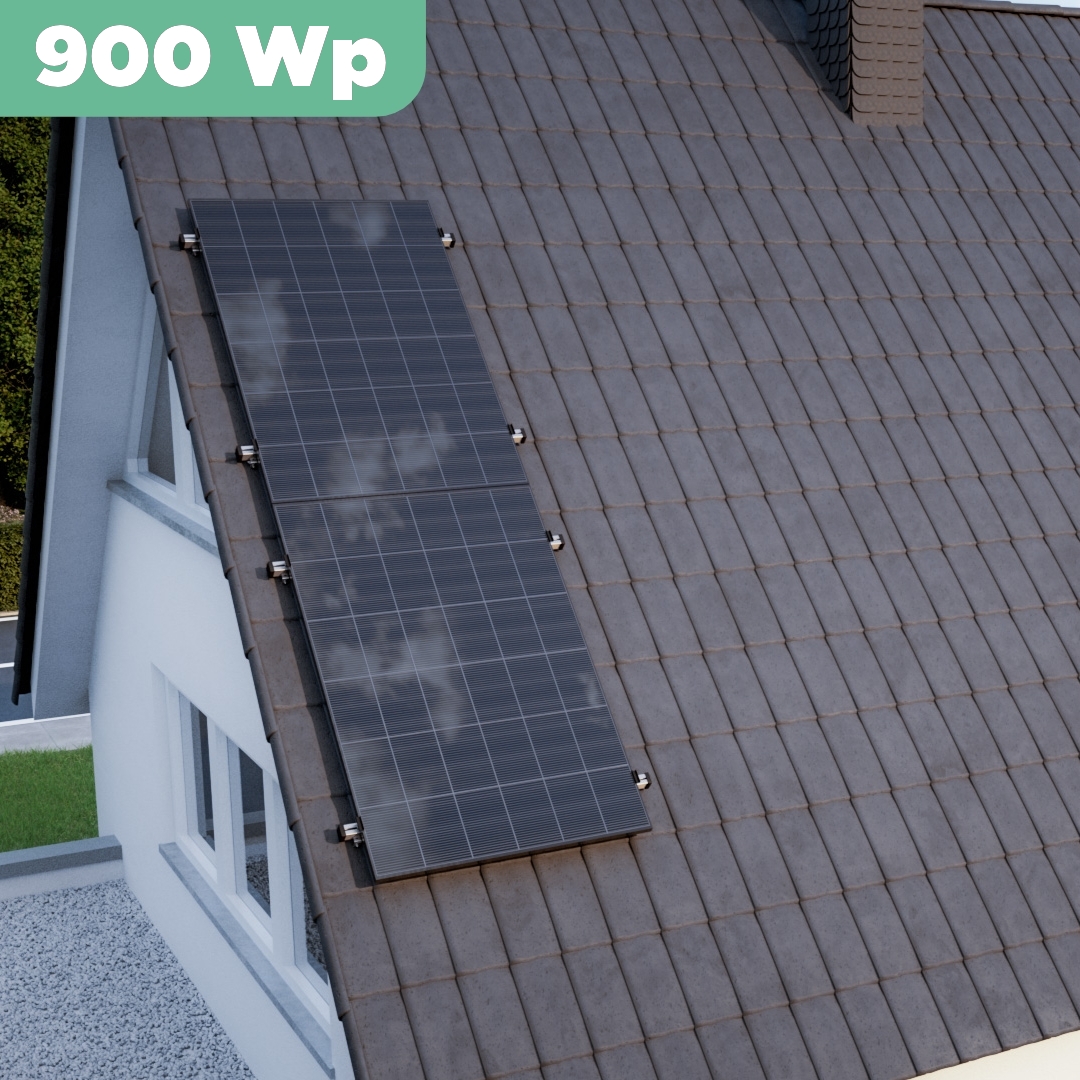 Balkonkraftwerk Ziegeldach 900 Wp — APsystems EZ1-M 800 WTrina Solar / 450 Wp (Glas-Glas) / Klassik Halterung / zwei Reihen hochkant / 2 Module