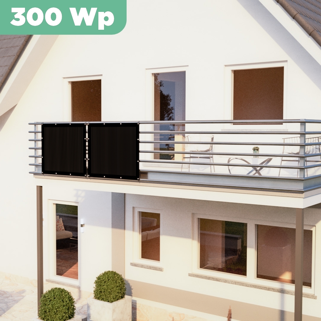 Balkonkraftwerk mit Ultraleicht-Modulen 300 Wp — APsystems EZ1-M 800 W / Sunman / 150 Wp (89 cm x 102 cm) / 2 Module / 15 m
