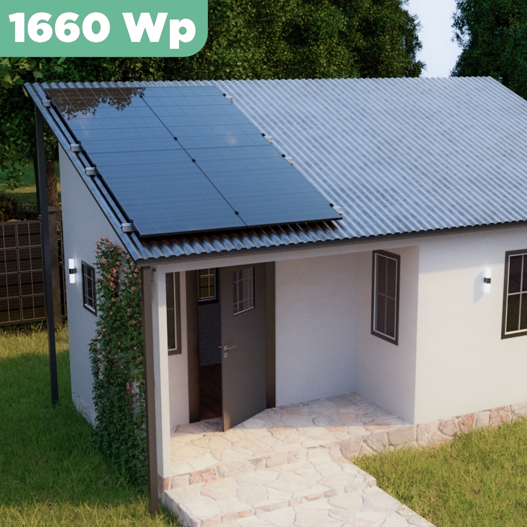 Balkonkraftwerk Trapezblech 1660 Wp — APsystems EZ1-M 800 W / Trina Solar / 415 Wp (Full Black, Glas-Folie) / Standard Halterung / zwei Reihen hochkant / 4 Module / 5 m
