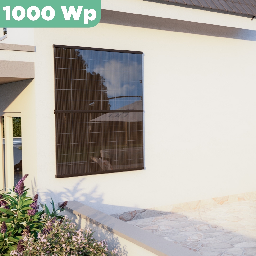 Balkonkraftwerk Wand 1000 Wp — APsystems EZ1-M 800 WTrina Solar / 500 Wp (Glas-Glas) / zwei Reihen quer / 2 Module / 10 m