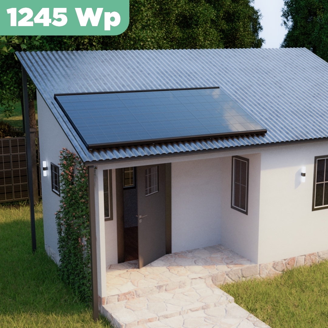 Balkonkraftwerk Trapezblech 1245 Wp — APsystems EZ1-M 800 W / Trina Solar / 415 Wp (Full Black, Glas-Folie) / Premium Halterung / eine Reihe hochkant / 3 Module / 5 m