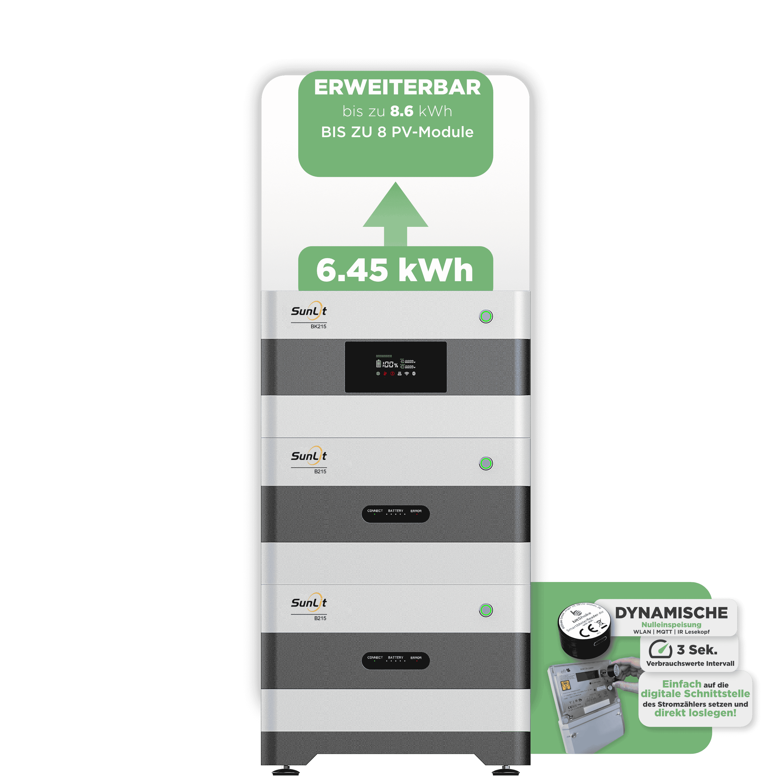Sunlit Balkonkraftwerkspeicher — 6.450 Wh / mit IR Lesekopf (bitshake)