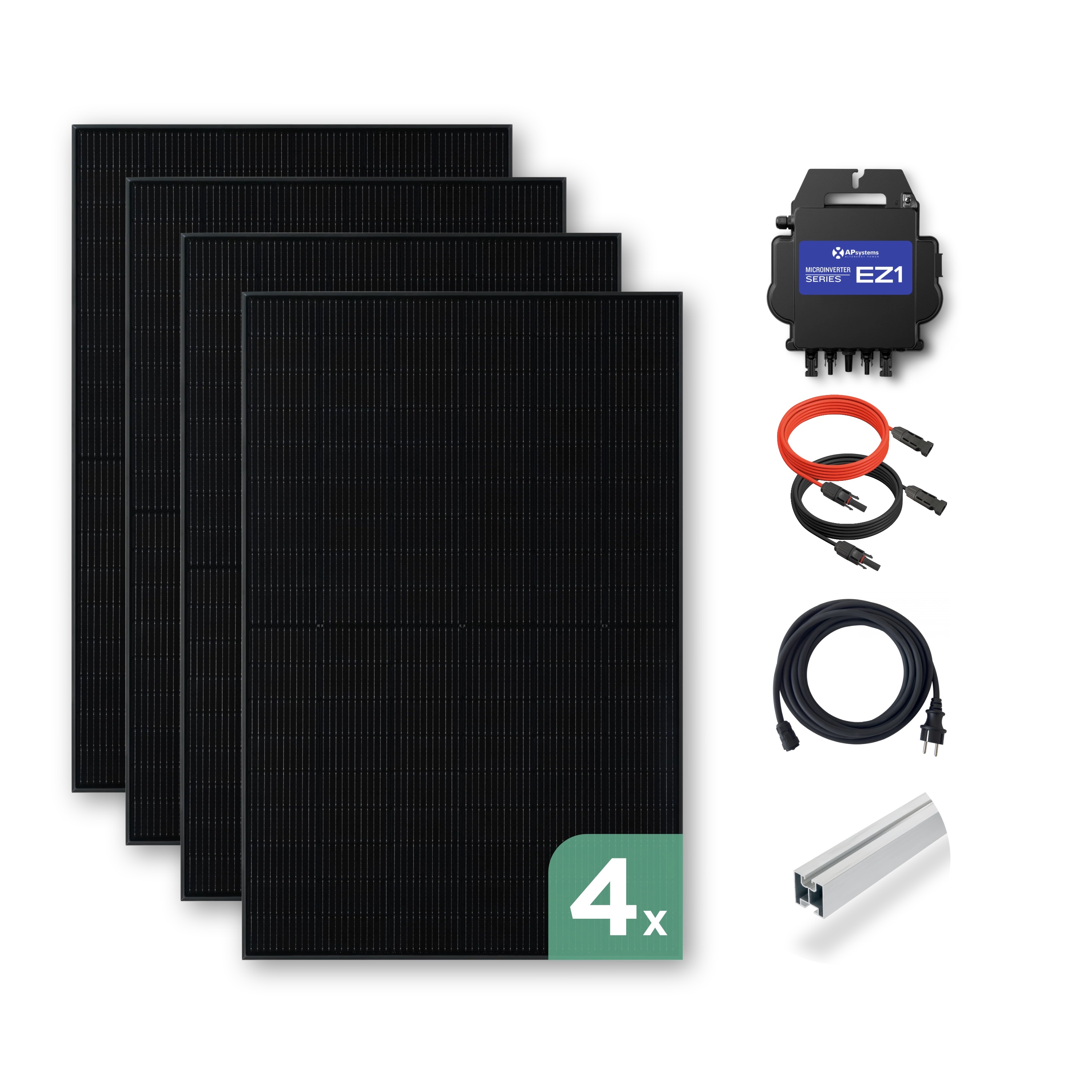 Balkonkraftwerk Ziegeldach 1800 Wp — APsystems EZ1-M 800 WTrina Solar / 450 Wp (Glas-Glas) / Klassik Halterung / eine Reihe hochkant / 4 Module / 5 m