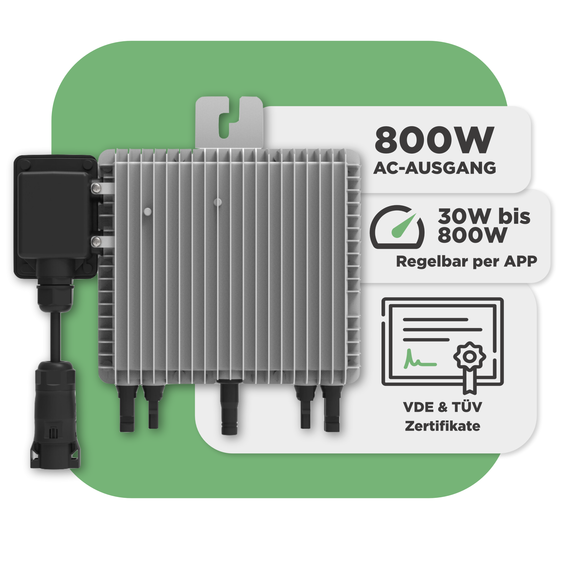 Sunlit Balkonkraftwerkspeicher — 8.600 Wh / 800 W (Deye-SUN-M) / 15 m Schuko Kabel / 2 x Trina 435 Wp Bifazial