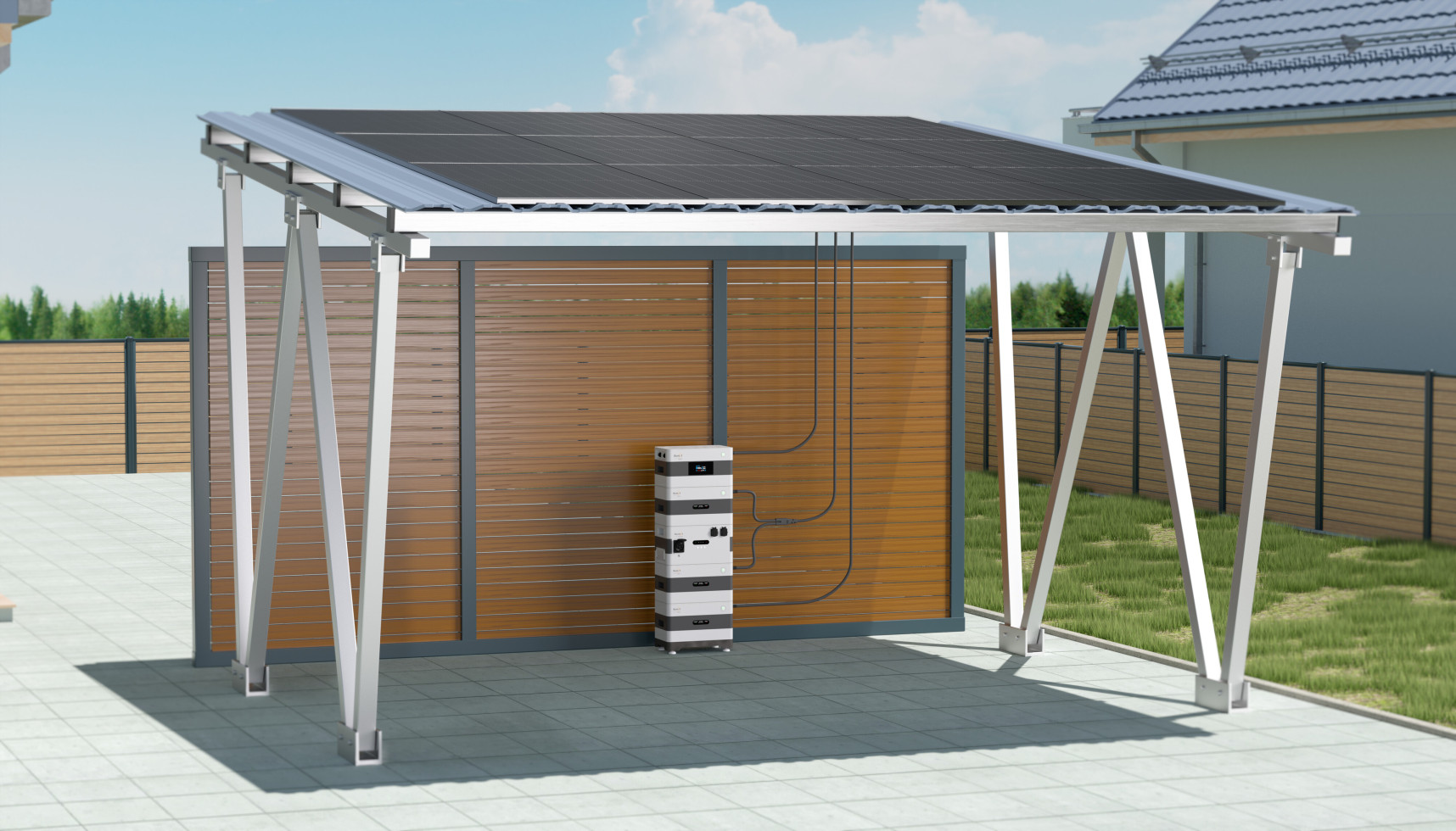 SunLit Twin Solar Carport — 5,16 kWp / 8,6 kWh Speicher SunLit Twin Solar Carport — 5,16 kWp / 8,6 kWh Speicher / ohne Wallbox
