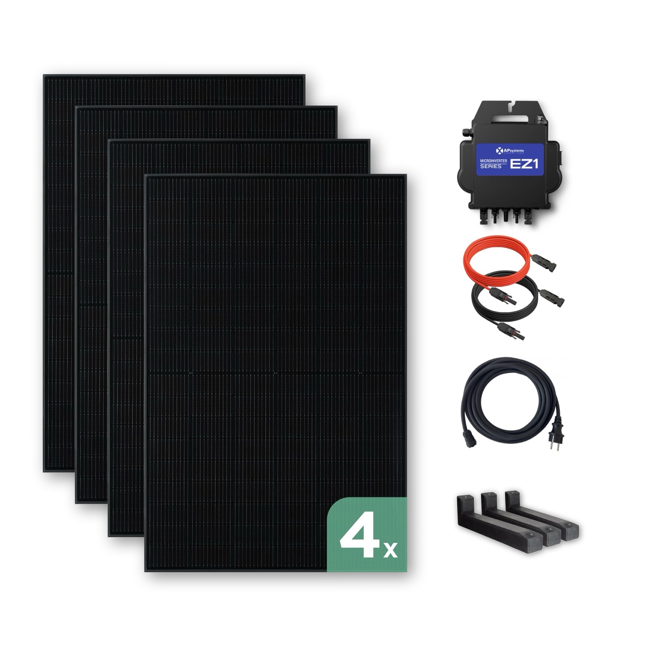 Balkonkraftwerk Flachdach 1760 Wp — APsystems EZ1-M 800 W / Trina Solar / 440 Wp (Glas-Glas + Bifazial) / Premium - Wattstone Black 15°  / eine Reihe quer / 4 Module Balkonkraftwerk Flachdach 1760 Wp — APsystems EZ1-M 800 W / Trina Solar / 440 Wp (Glas-Glas + Bifazial) / Premium - Wattstone Black 15°  / eine Reihe quer / 4 Module / 20 m